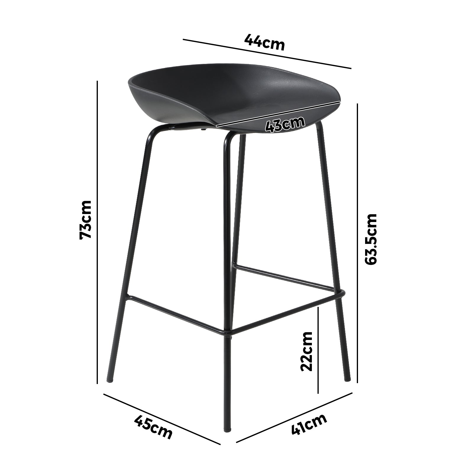 Oikiture 2x Kitchen Bar Stools Stool Dinning Counter Chairs Metal Black - Sunyee