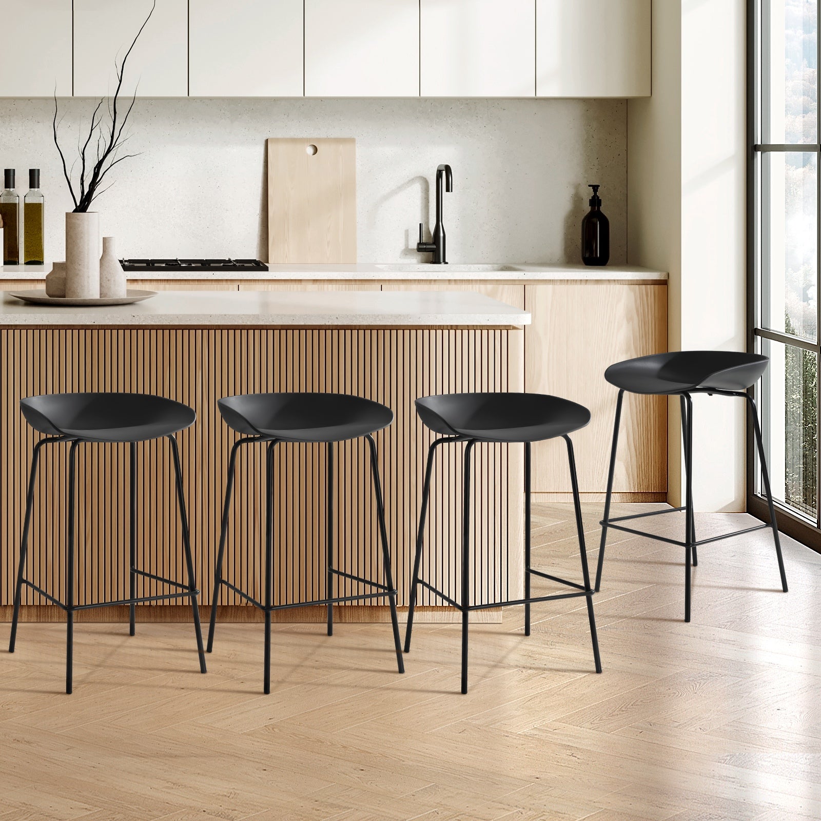 Oikiture Set of 4 Kitchen Bar Stools Stool Dinning Counter Chairs Metal Black - Sunyee