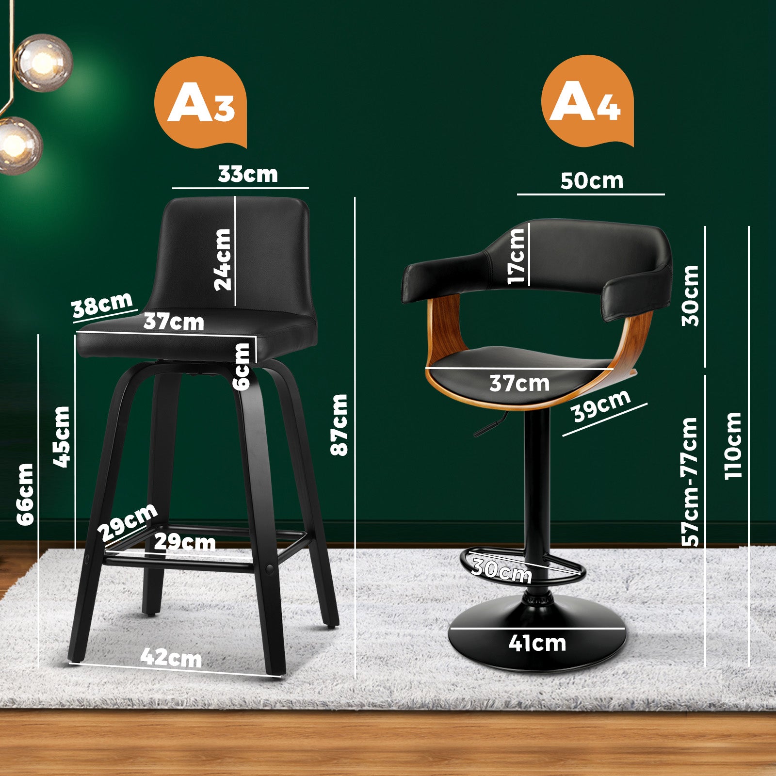 Oikiture Bar Stools Kitchen Stool Bar Chairs Metal Barstool Dining Chair Swivel - Sunyee