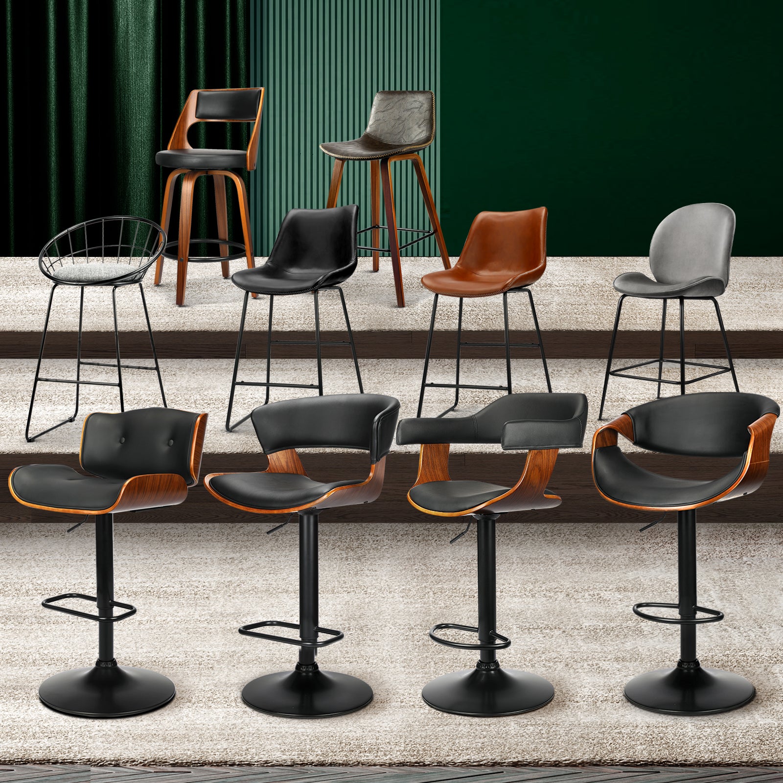 Oikiture Bar Stools Kitchen Stool Bar Chairs Metal Barstool Dining Chair Swivel - Sunyee