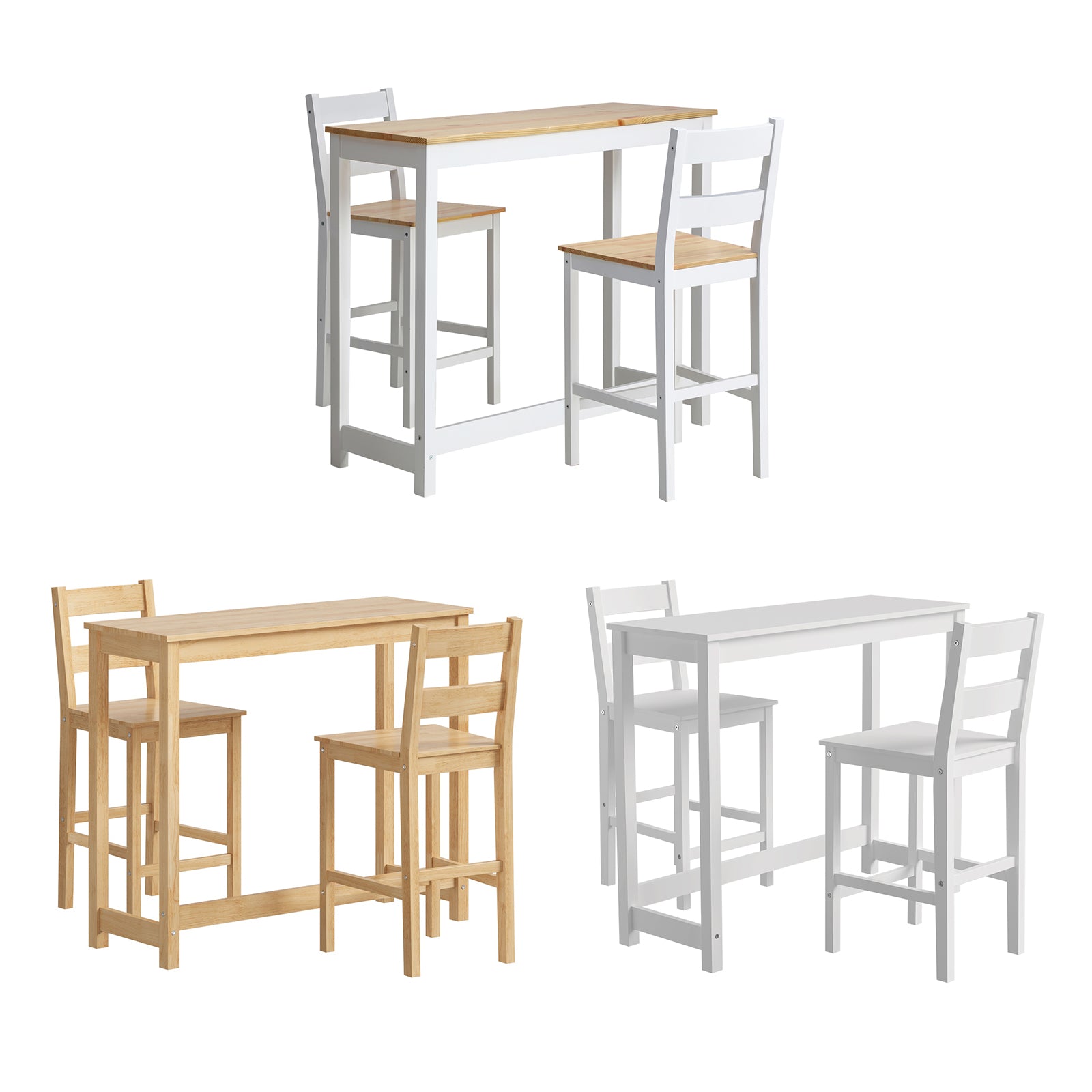 Oikiture 3PCS Bar Table Set Kitchen Dining Cafe Tables W/ 2 Stools Setting - Sunyee