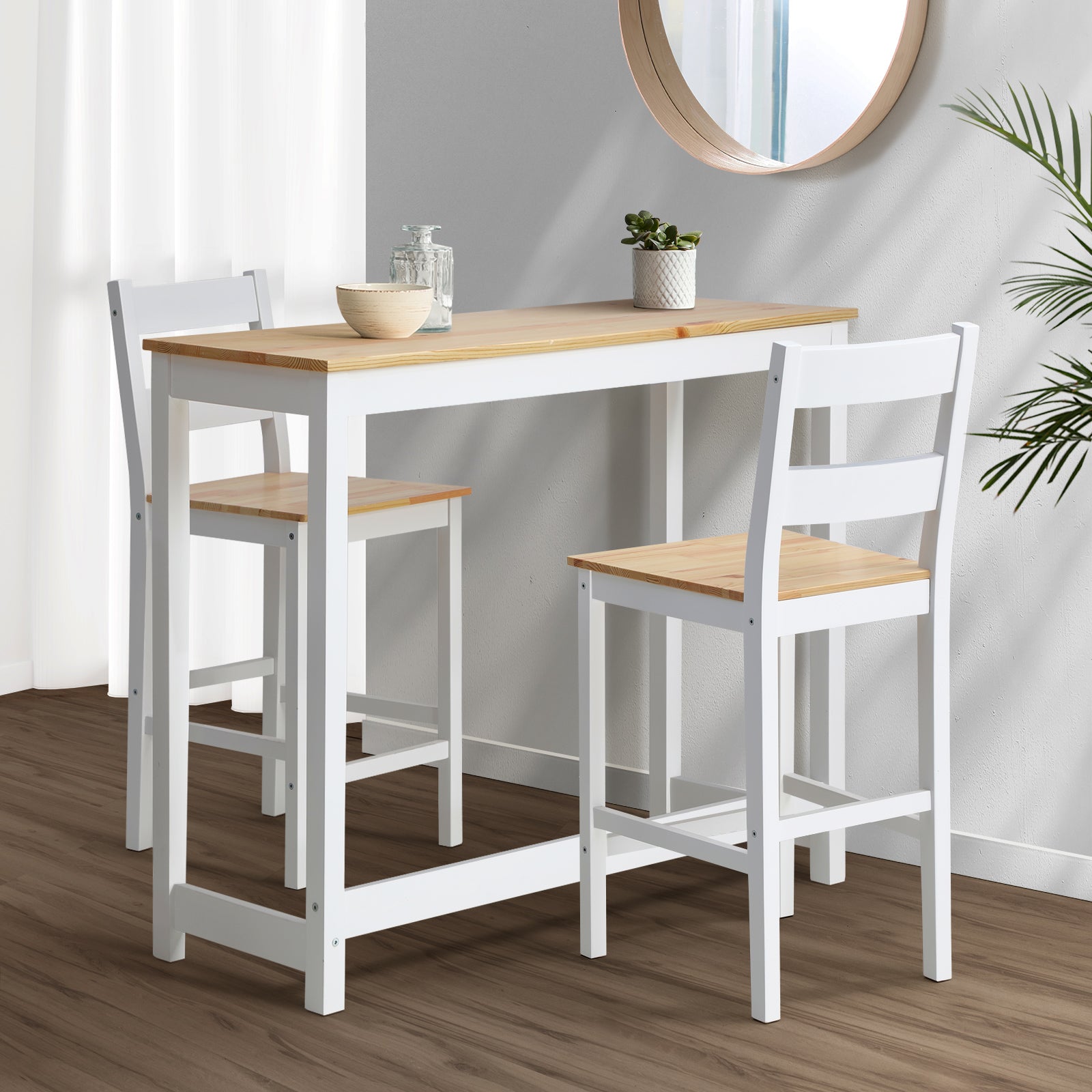 Oikiture 3PCS Bar Table Set 2 Stools Chairs Kitchen Dining Breakfast Cafe Tables - Sunyee