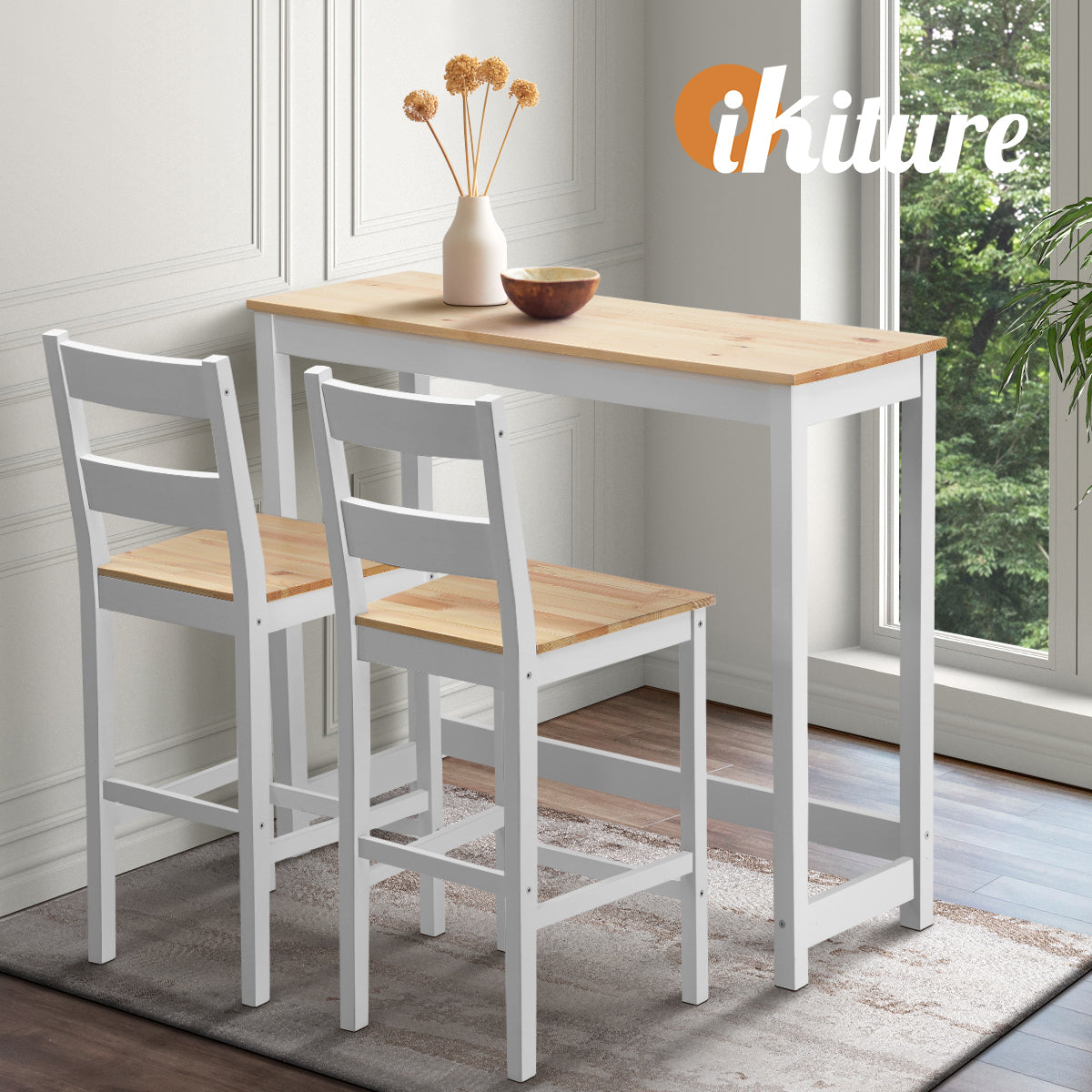 Oikiture 3PCS Bar Table Set 2 Stools Chairs Kitchen Dining Breakfast Cafe Tables - Sunyee