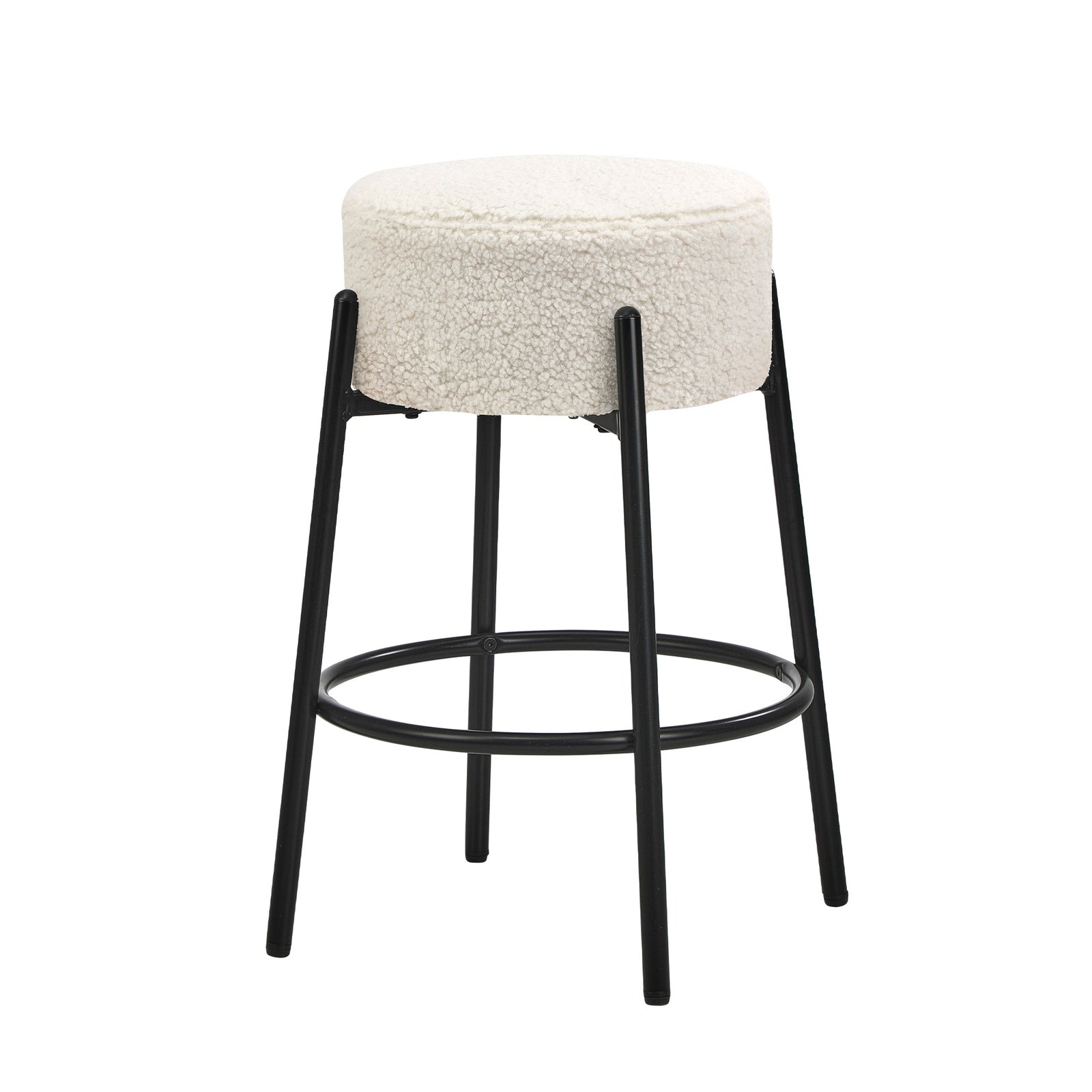 Oikiture 2x Bar Stools Kitchen Dining Chair Round Stool Boucle Fabric White - Sunyee