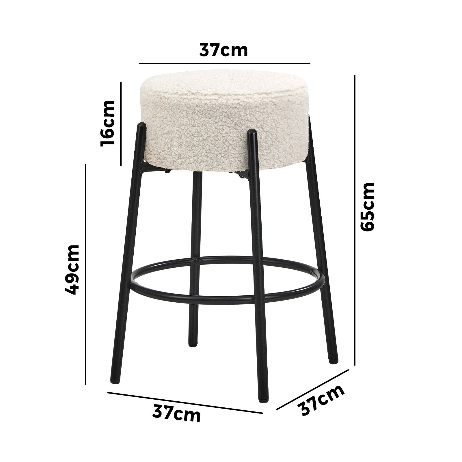 Oikiture 2x Bar Stools Kitchen Dining Chair Round Stool Boucle Fabric White - Sunyee