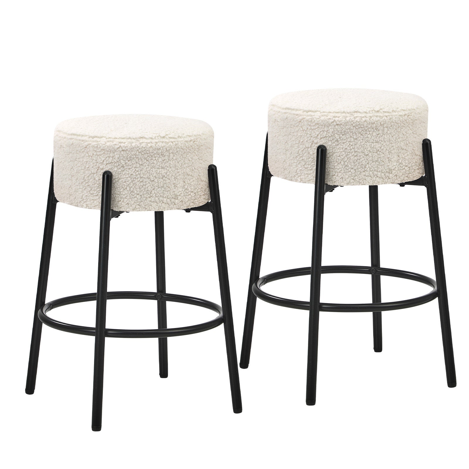Oikiture 2x Bar Stools Kitchen Dining Chair Round Stool Boucle Fabric White - Sunyee