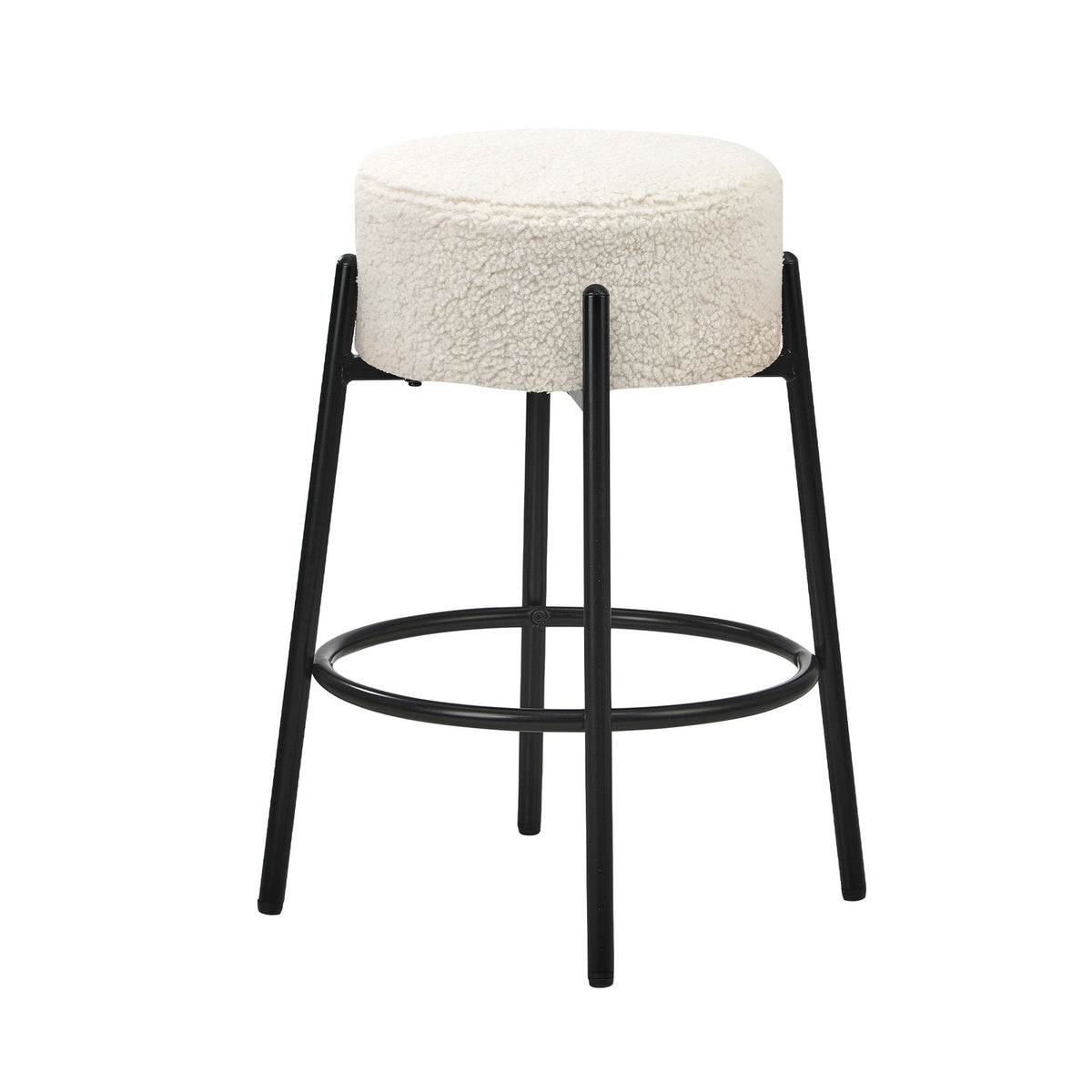 Oikiture 4x Bar Stools Kitchen Dining Chair Round Stool Boucle Fabric White - Sunyee