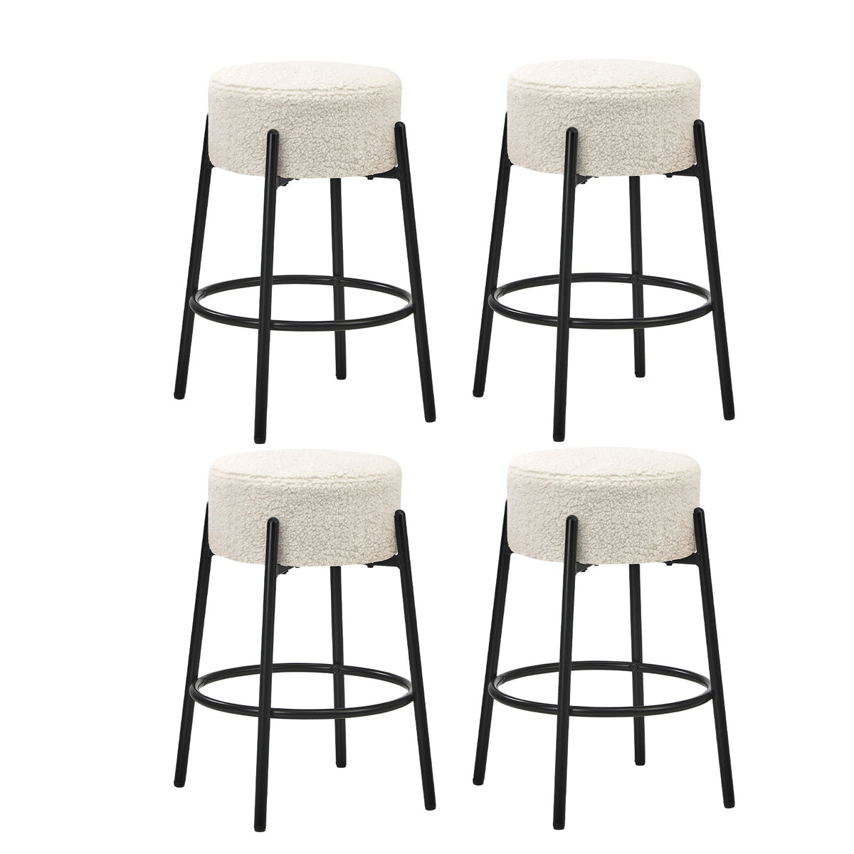 Oikiture 4x Bar Stools Kitchen Dining Chair Round Stool Boucle Fabric White - Sunyee