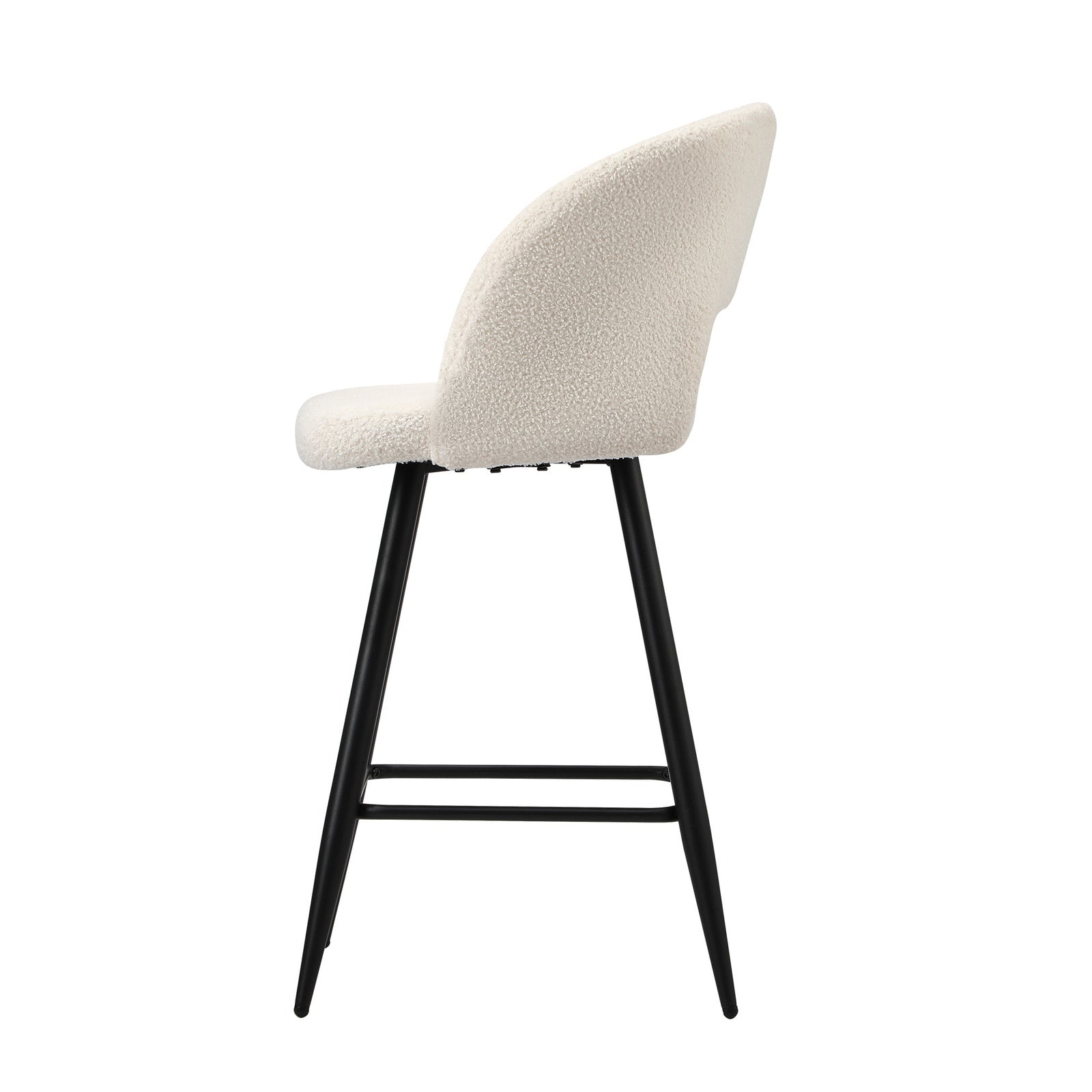 Oikiture 4x Bar Stools Kitchen Dining Chair Padded Chair Boucle White SURA