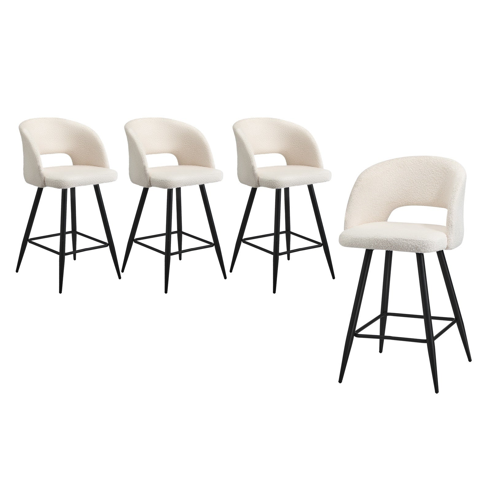 Oikiture 4x Bar Stools Kitchen Dining Chair Padded Chair Boucle White SURA