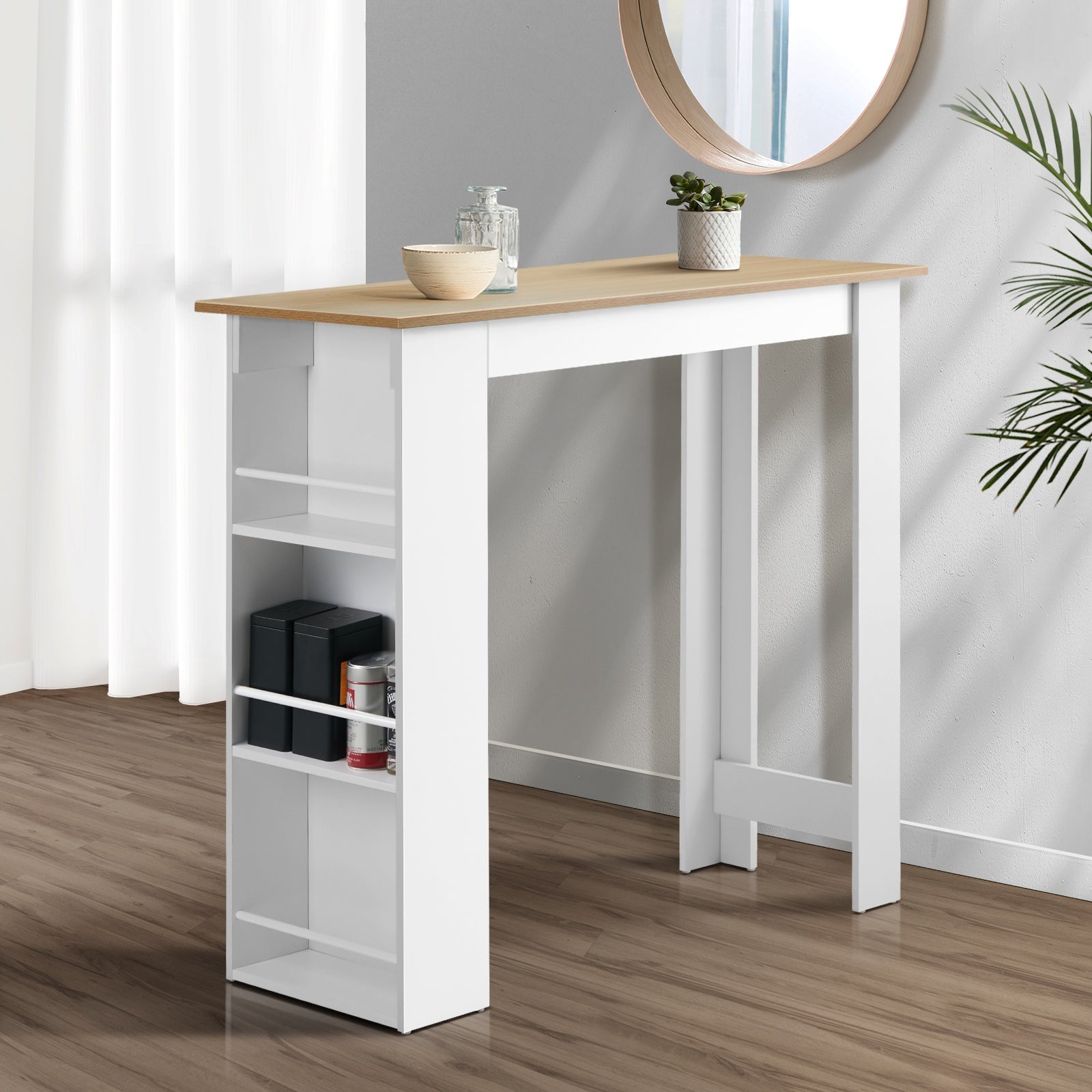 Oikiture Bar Table Dining Storage Shelf Kitchen Pub Home Office Desk Wine Rack - Sunyee