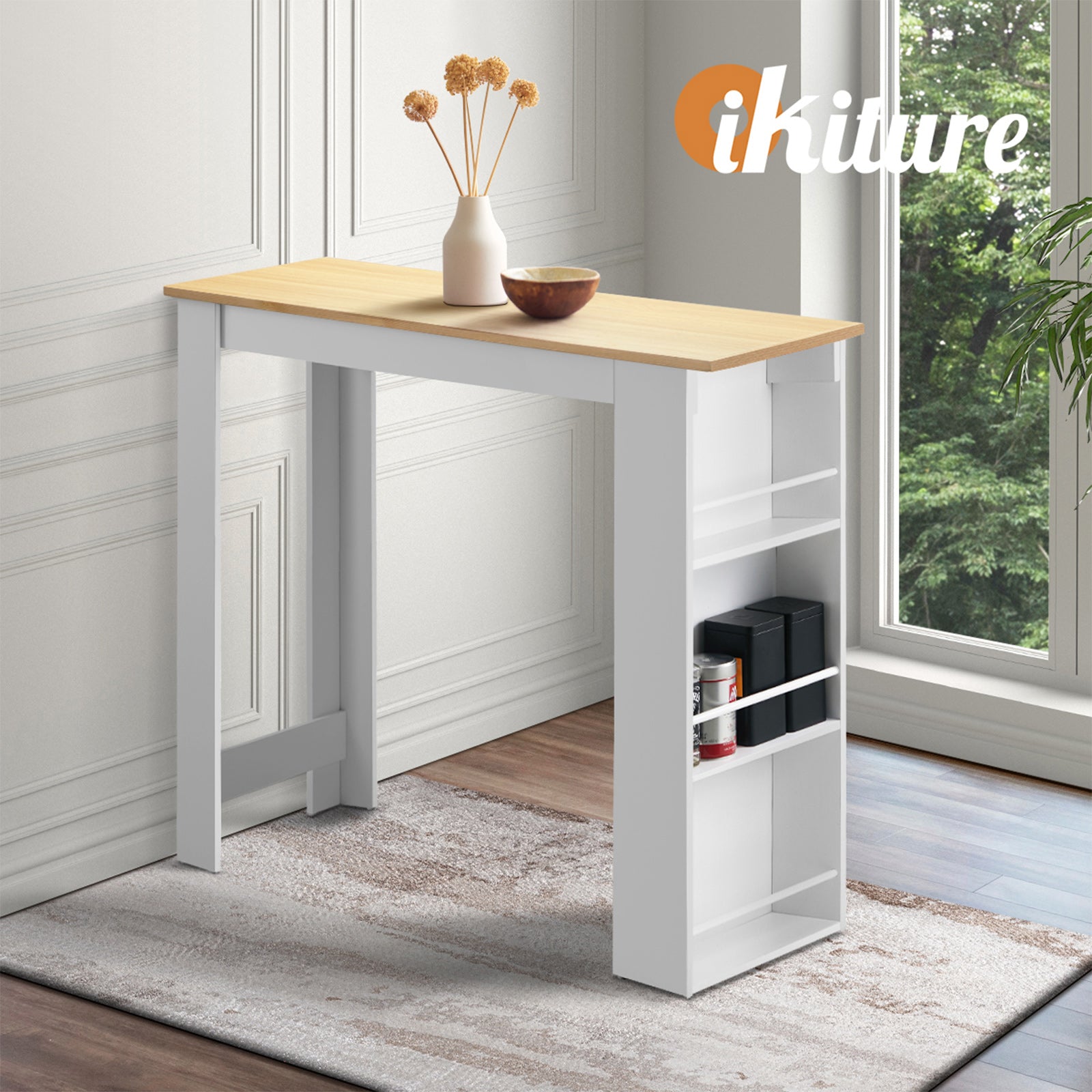 Oikiture Bar Table Dining Storage Shelf Kitchen Pub Home Office Desk Wine Rack - Sunyee