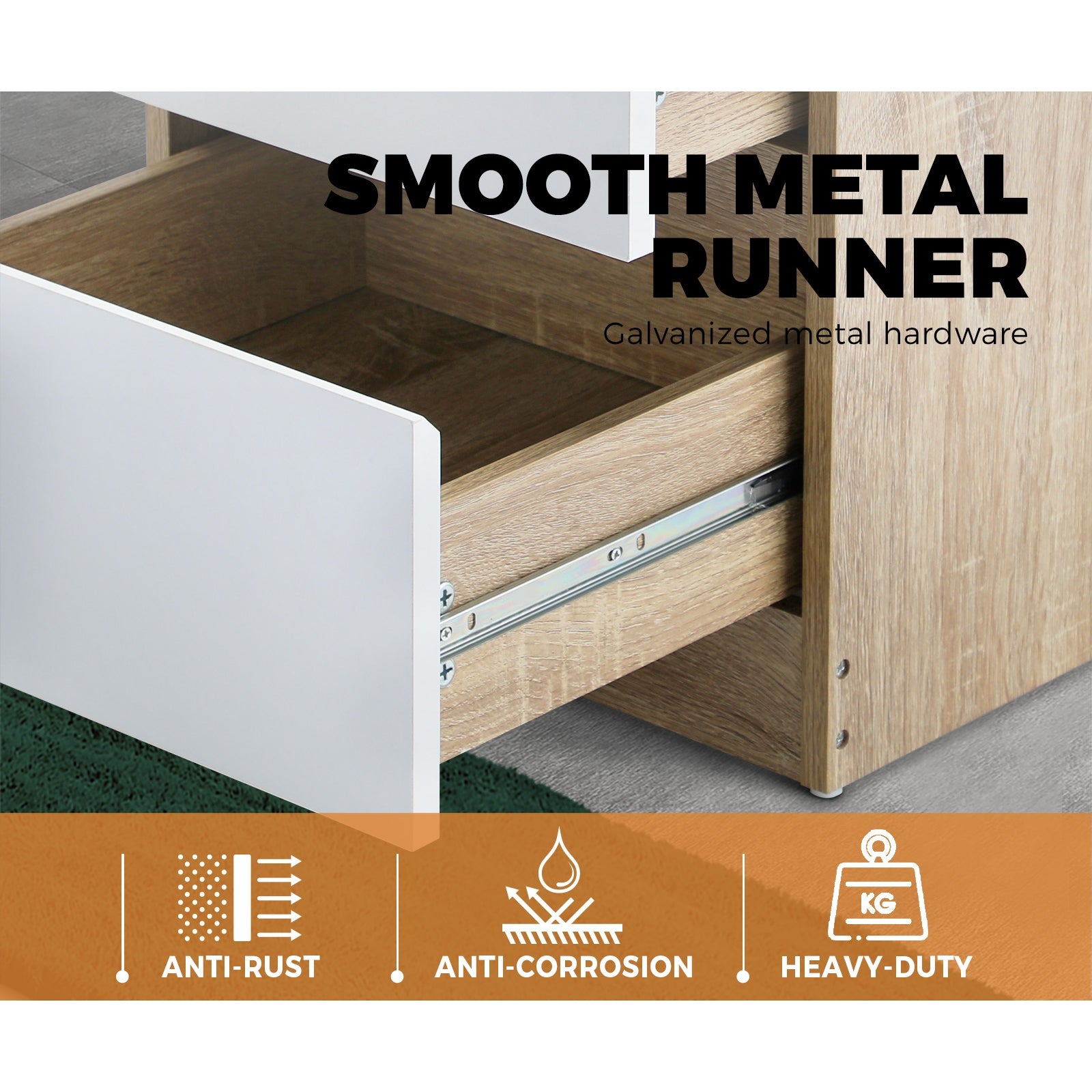 Oikiture Bedside Table 2 Drawers Side Table Nightstand Storage Cabinet Bedroom - Sunyee