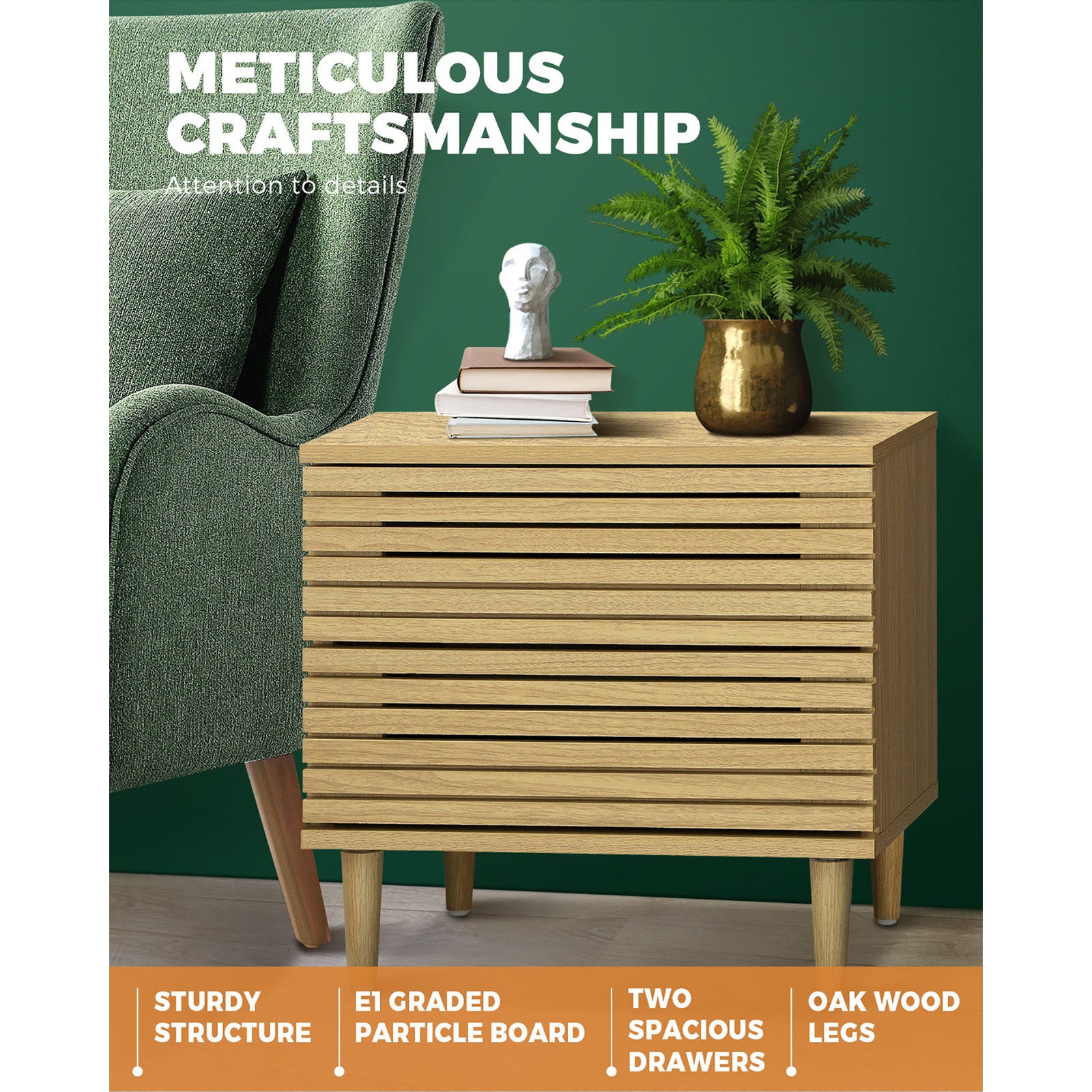 Oikiture Bedside Tables Side Table 2 Drawers Bedroom Furniture Storage Cabinet - Sunyee