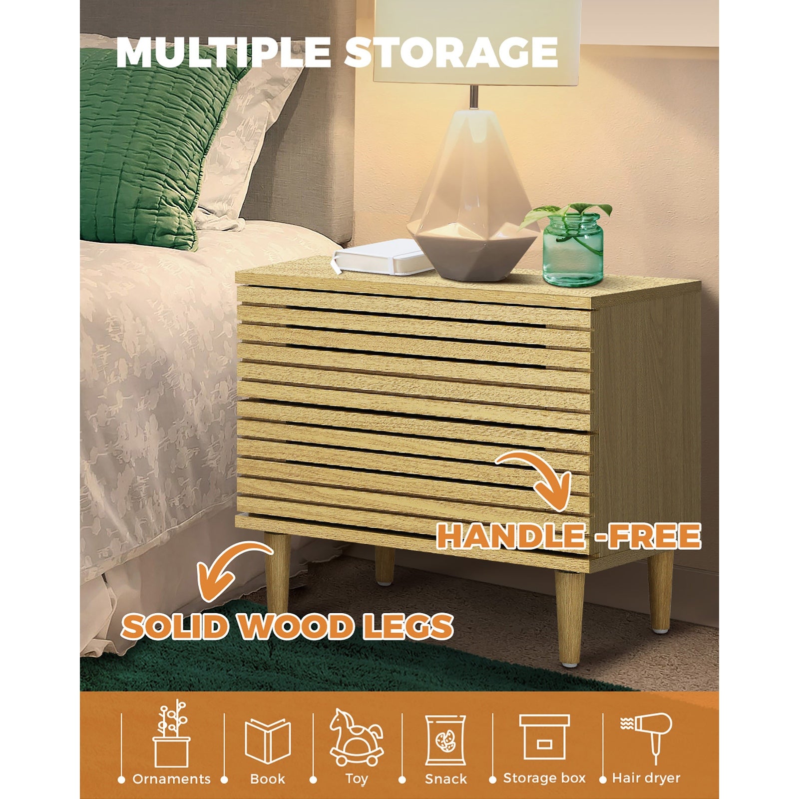 Oikiture Bedside Tables Side Table 2 Drawers Bedroom Furniture Storage Cabinet - Sunyee