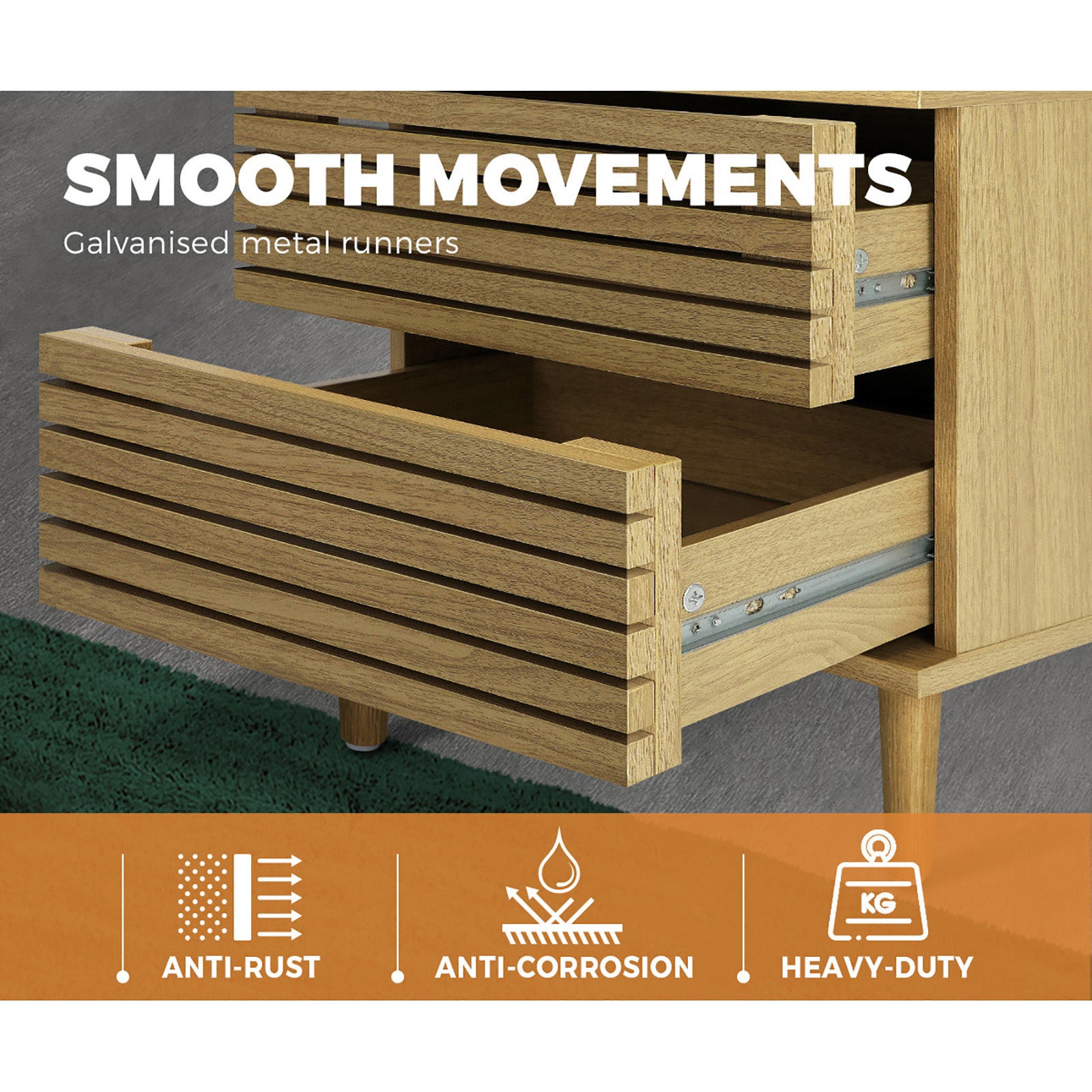 Oikiture Bedside Tables Side Table 2 Drawers Bedroom Furniture Storage Cabinet - Sunyee
