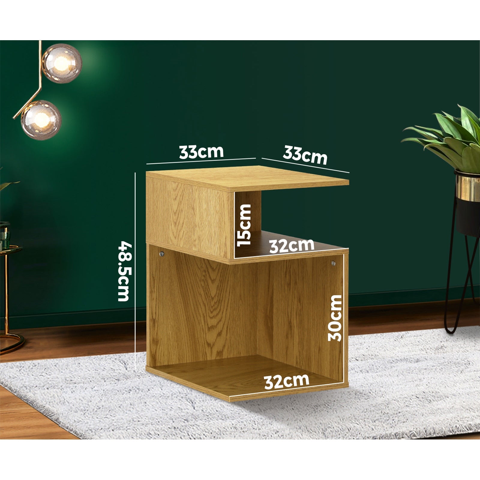 Oikiture Bedside Tables Side Table 2 Layers Bedroom Storage Cabinet Shelf Wood - Sunyee