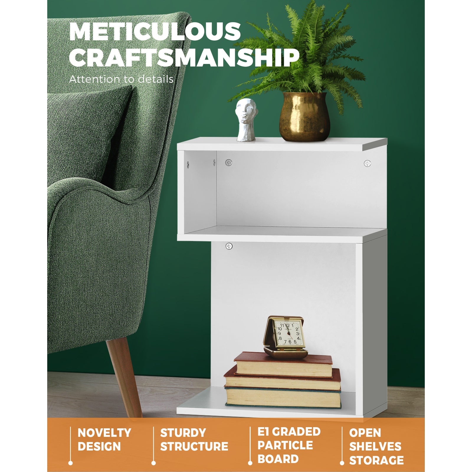 Oikiture Bedside Tables Side Table 2 Layers Nightstand Storage Cabinet Shelf - Sunyee