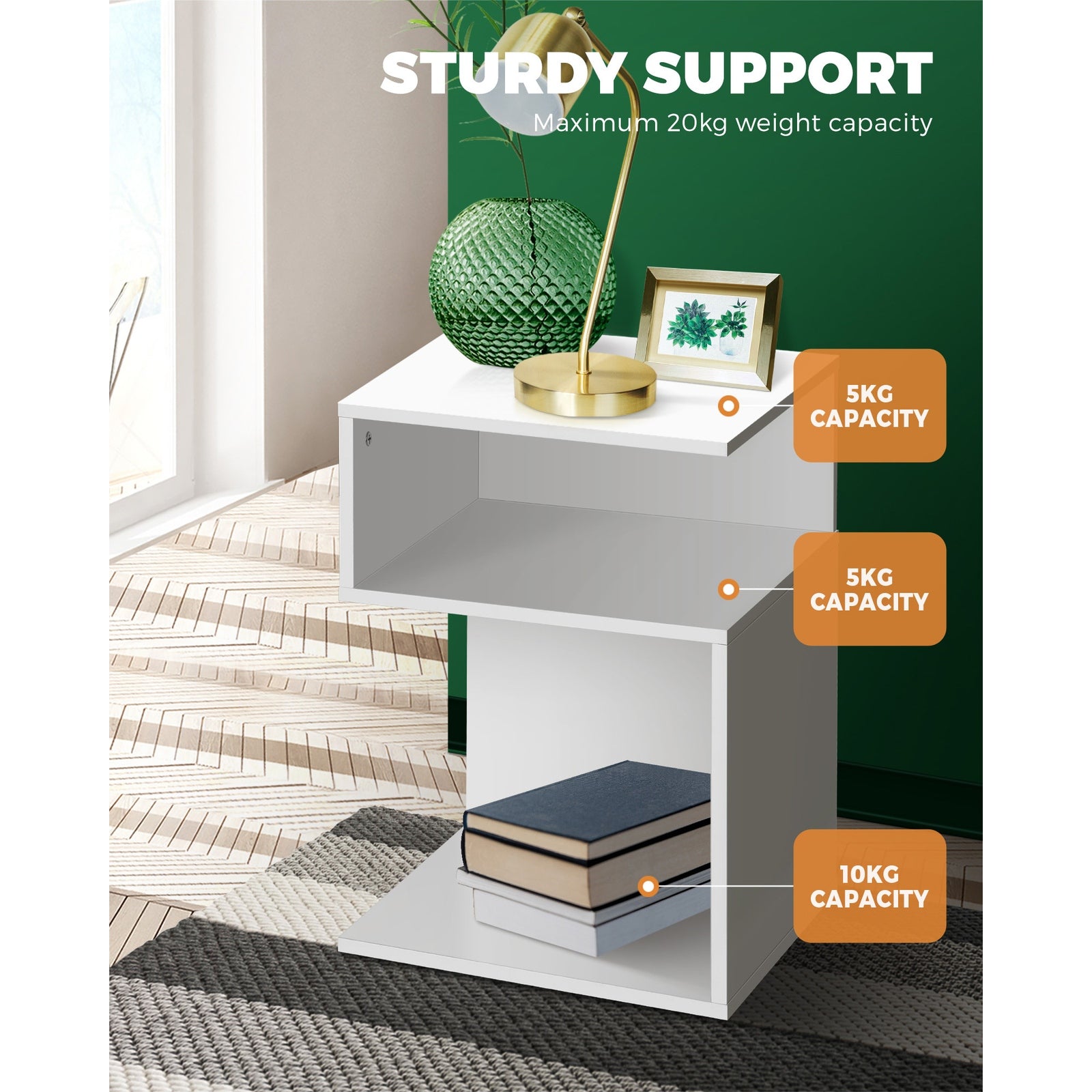 Oikiture Bedside Tables Side Table 2 Layers Nightstand Storage Cabinet Shelf - Sunyee
