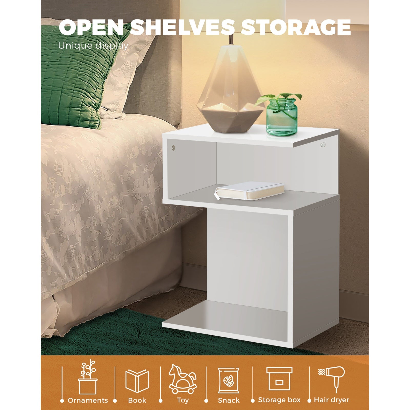 Oikiture Bedside Tables Side Table 2 Layers Nightstand Storage Cabinet Shelf - Sunyee