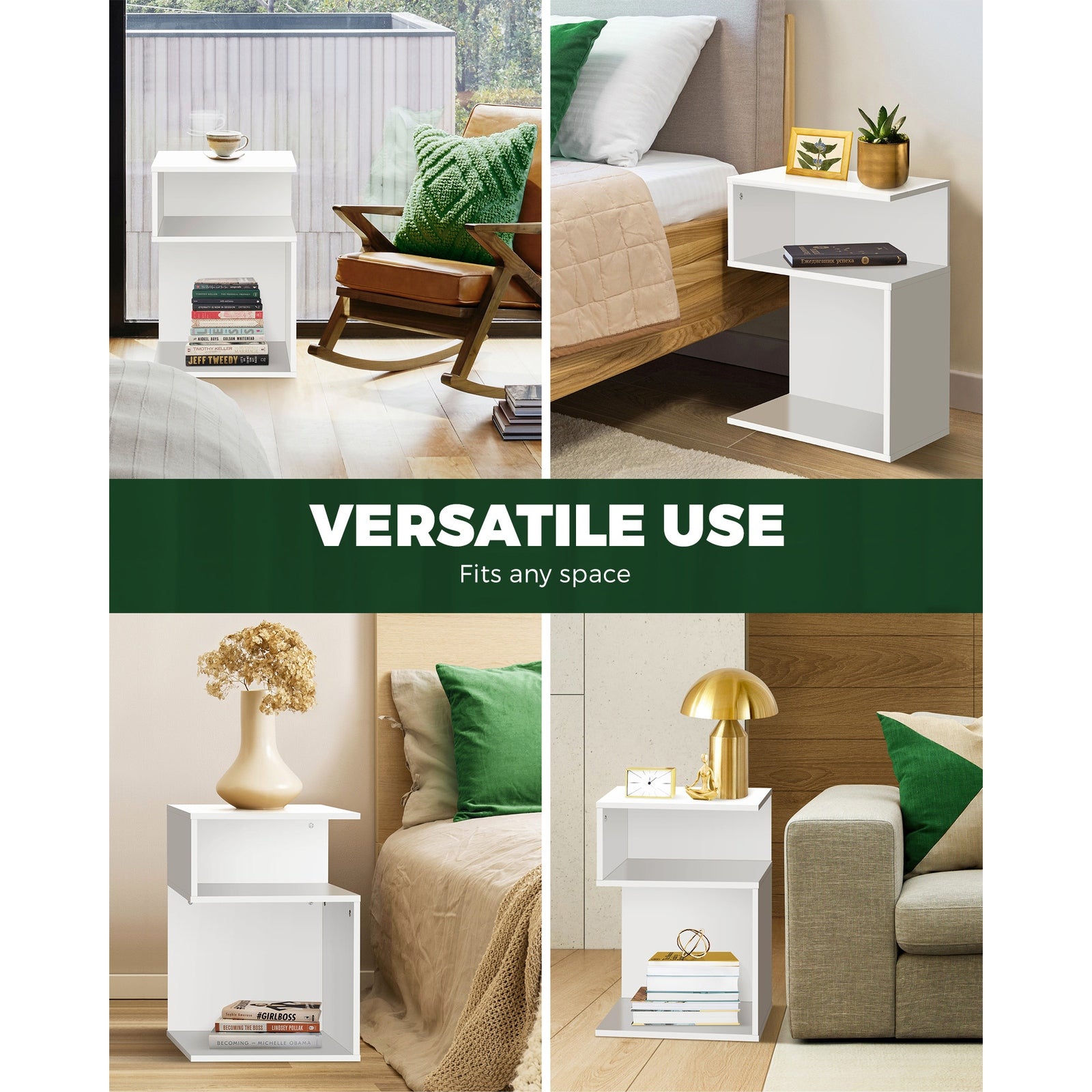 Oikiture Bedside Tables Side Table 2 Layers Nightstand Storage Cabinet Shelf - Sunyee