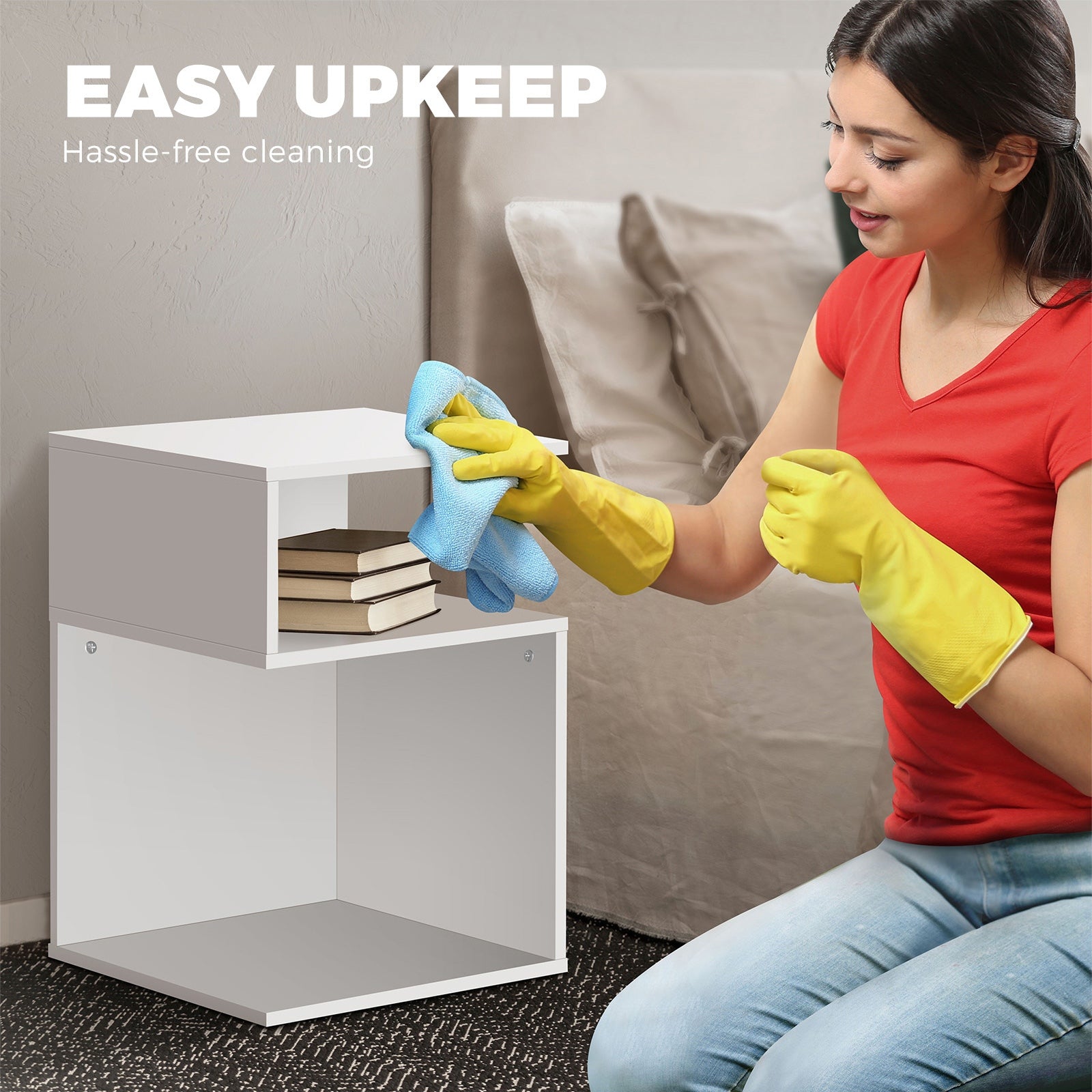 Oikiture Bedside Tables Side Table 2 Layers Nightstand Storage Cabinet Shelf - Sunyee