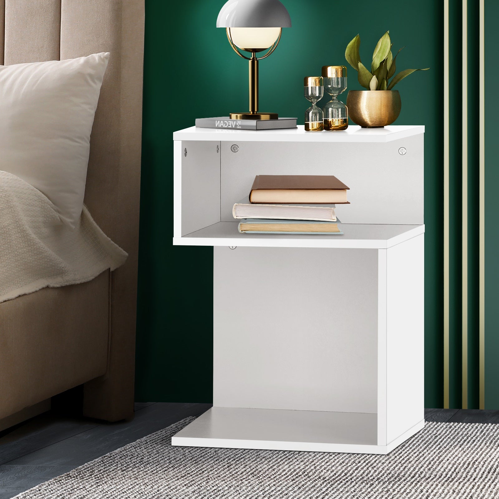 Oikiture Bedside Tables Side Table 2 Layers Nightstand Storage Cabinet Shelf - Sunyee