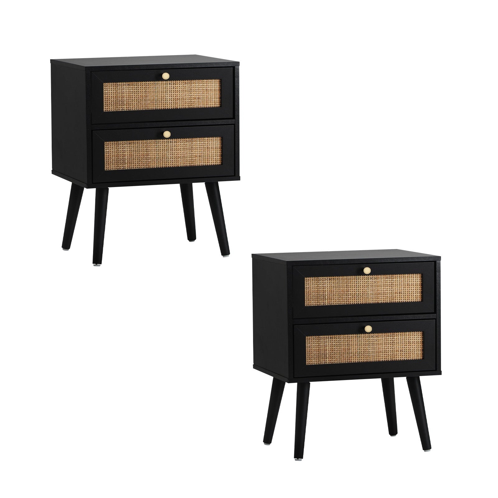 Oikiture 2X Bedside Table Side Table 2 Drawers Storage Cabinet Nightstand Rattan - Sunyee