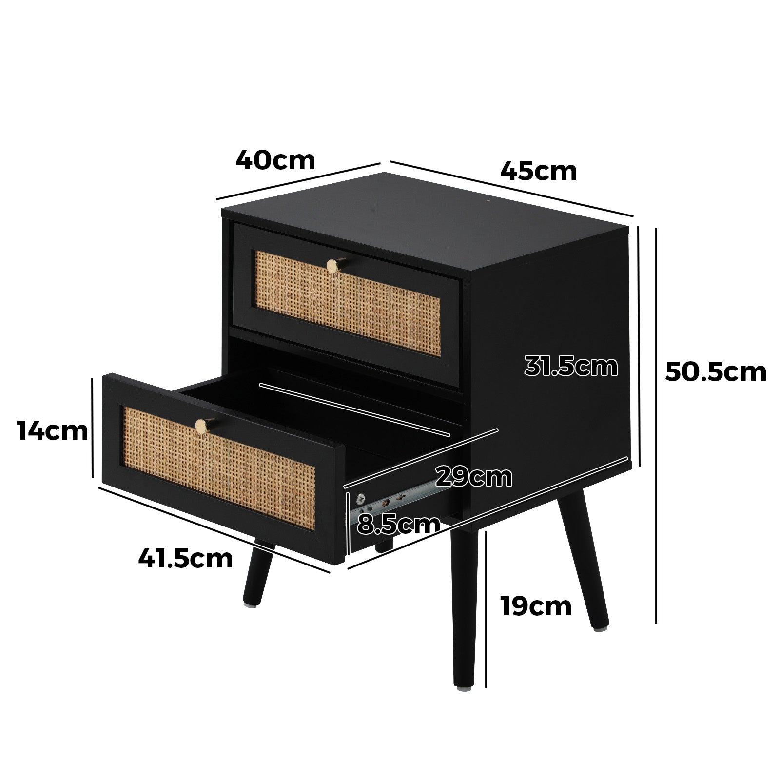 Oikiture 2X Bedside Table Side Table 2 Drawers Storage Cabinet Nightstand Rattan - Sunyee