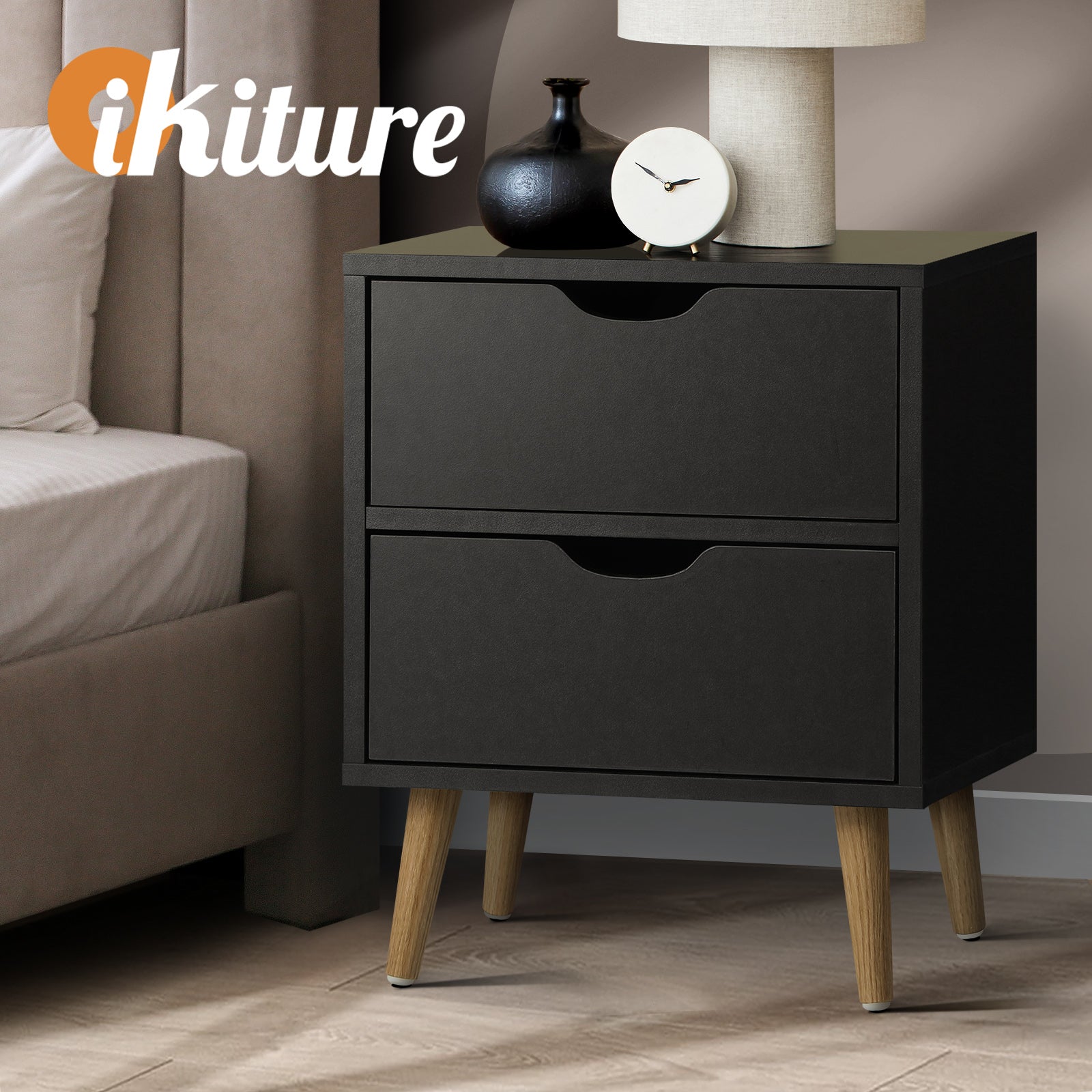 Oikiture Bedside Tables 2 Drawers Side Table Bedroom Furniture Storage Cabinet - Sunyee