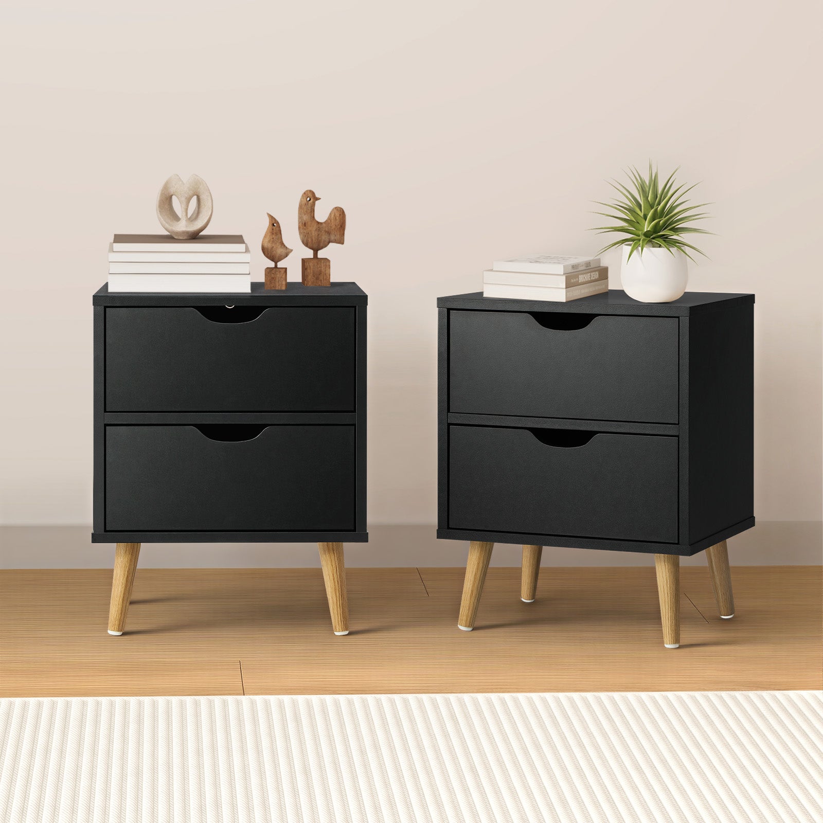 Oikiture 2 X Bedside Tables Side Table Bedroom Furniture Black - Sunyee