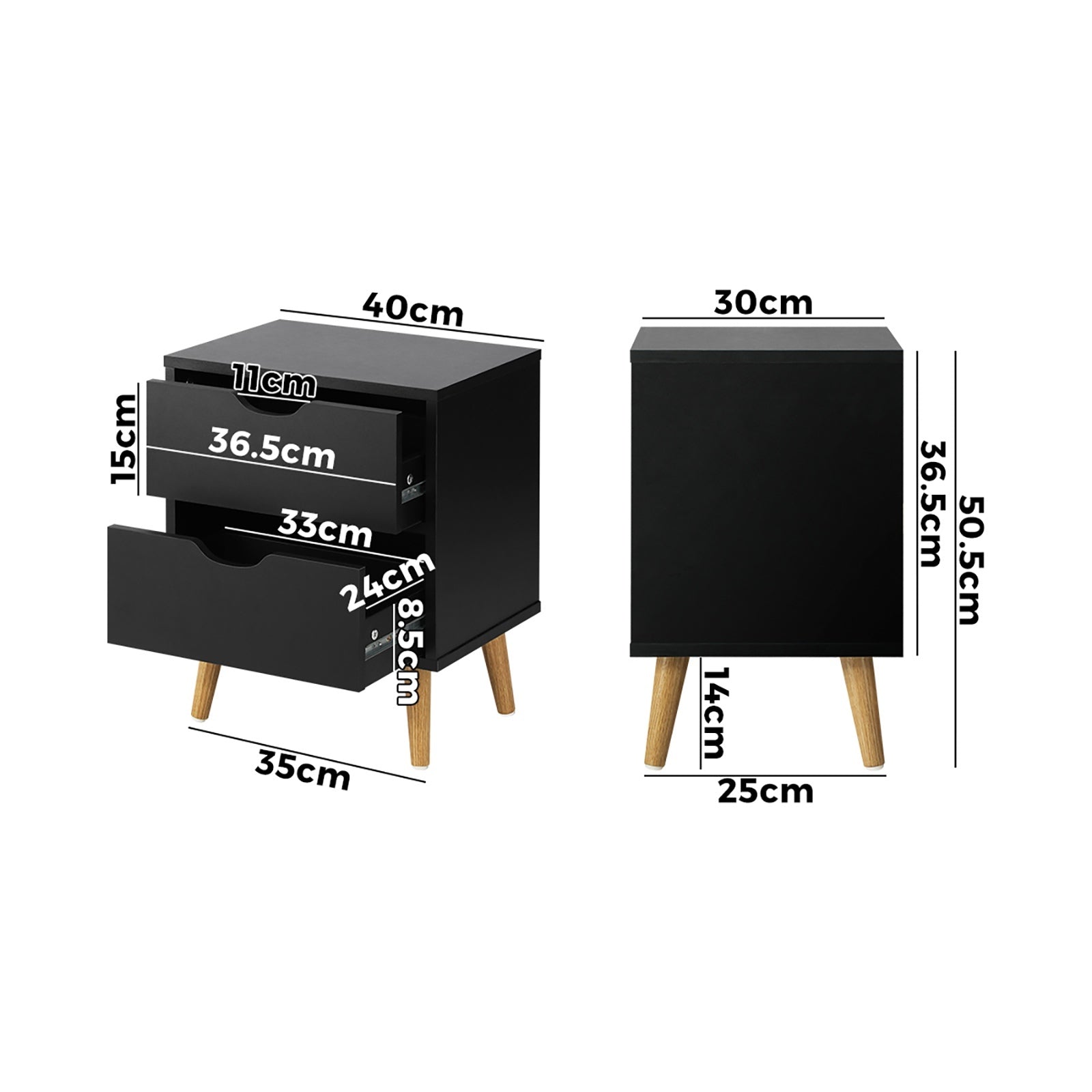 Oikiture 2 X Bedside Tables Side Table Bedroom Furniture Black - Sunyee