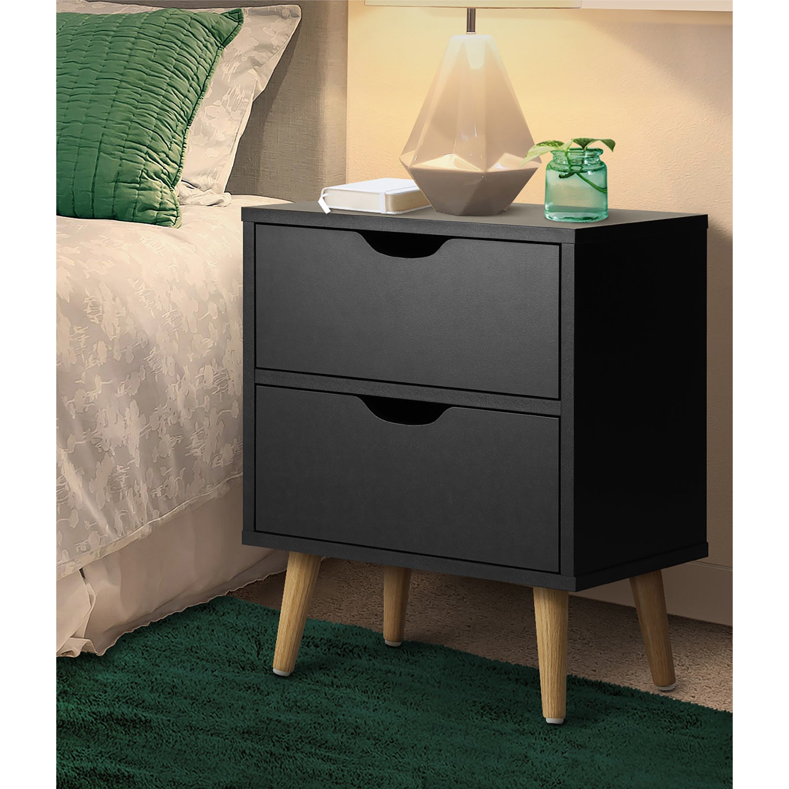 Oikiture 2 X Bedside Tables Side Table Bedroom Furniture Black - Sunyee