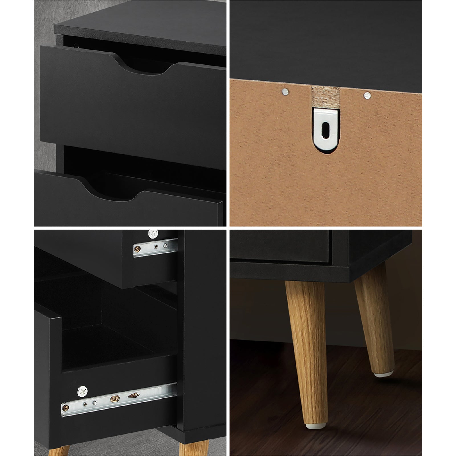 Oikiture 2 X Bedside Tables Side Table Bedroom Furniture Black - Sunyee