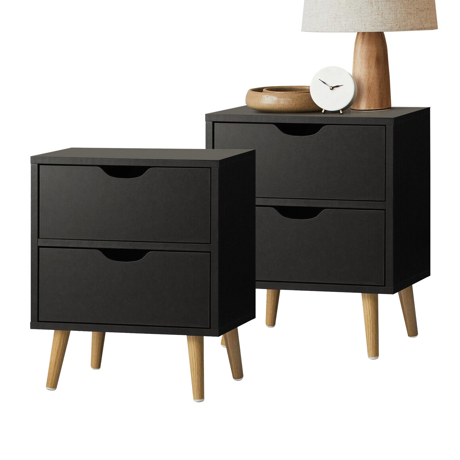 Oikiture 2 X Bedside Tables Side Table Bedroom Furniture Black - Sunyee