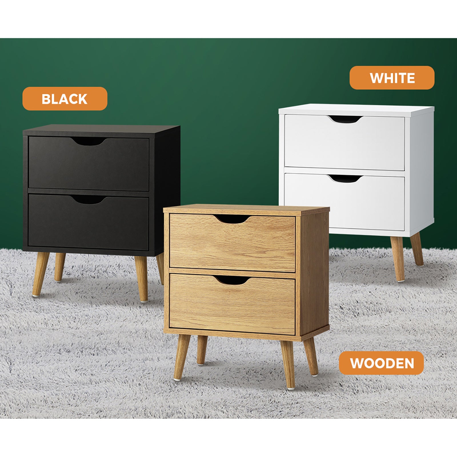 Oikiture Bedside Tables 2 Drawers Side Table Bedroom Furniture Storage Cabinet - Sunyee