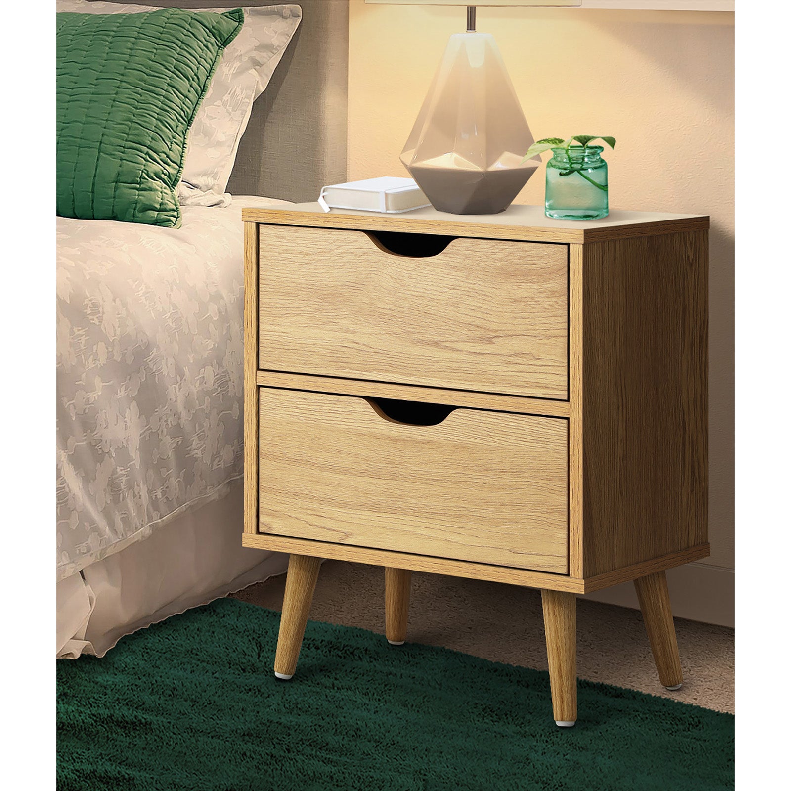 Oikiture Bedside Tables 2 Drawers Side Table Bedroom Furniture Storage Cabinet - Sunyee