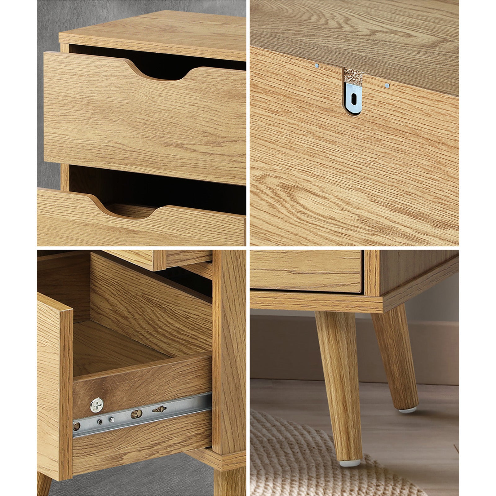 Oikiture Bedside Tables 2 Drawers Side Table Bedroom Furniture Storage Cabinet - Sunyee