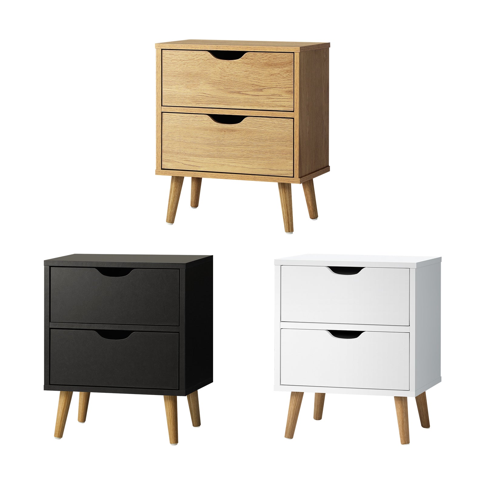 Oikiture Bedside Tables 2 Drawers Side Table Bedroom Furniture Storage Cabinet - Sunyee