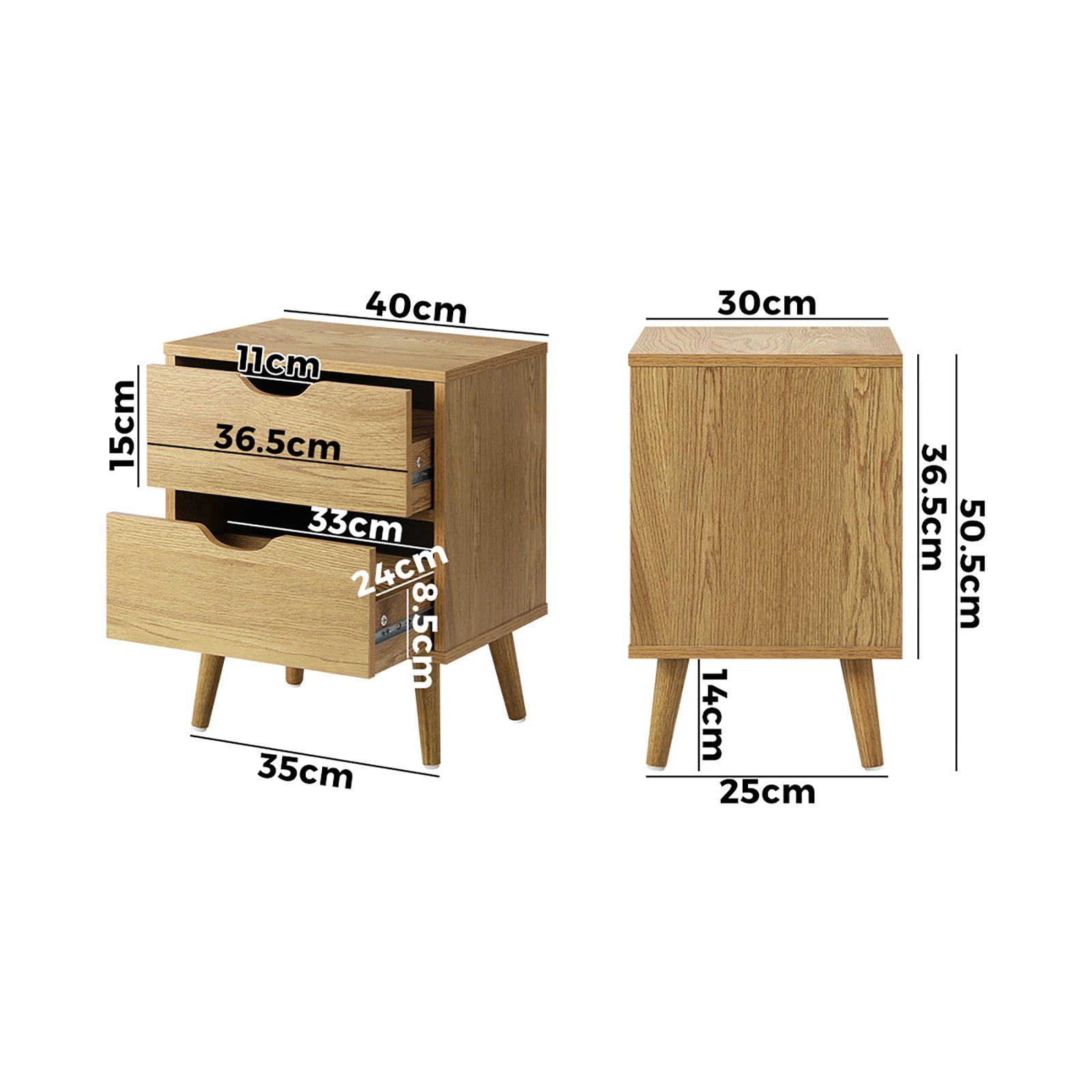 Oikiture 2 X Bedside Tables Side Table Bedroom Furniture Wooden - Sunyee
