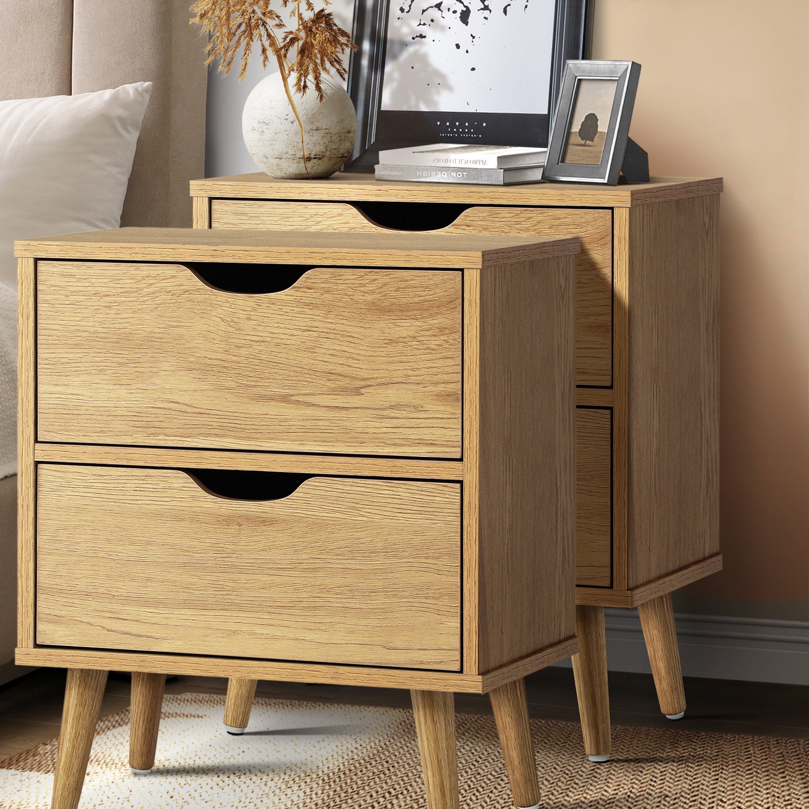 Oikiture 2 X Bedside Tables Side Table Bedroom Furniture Wooden - Sunyee