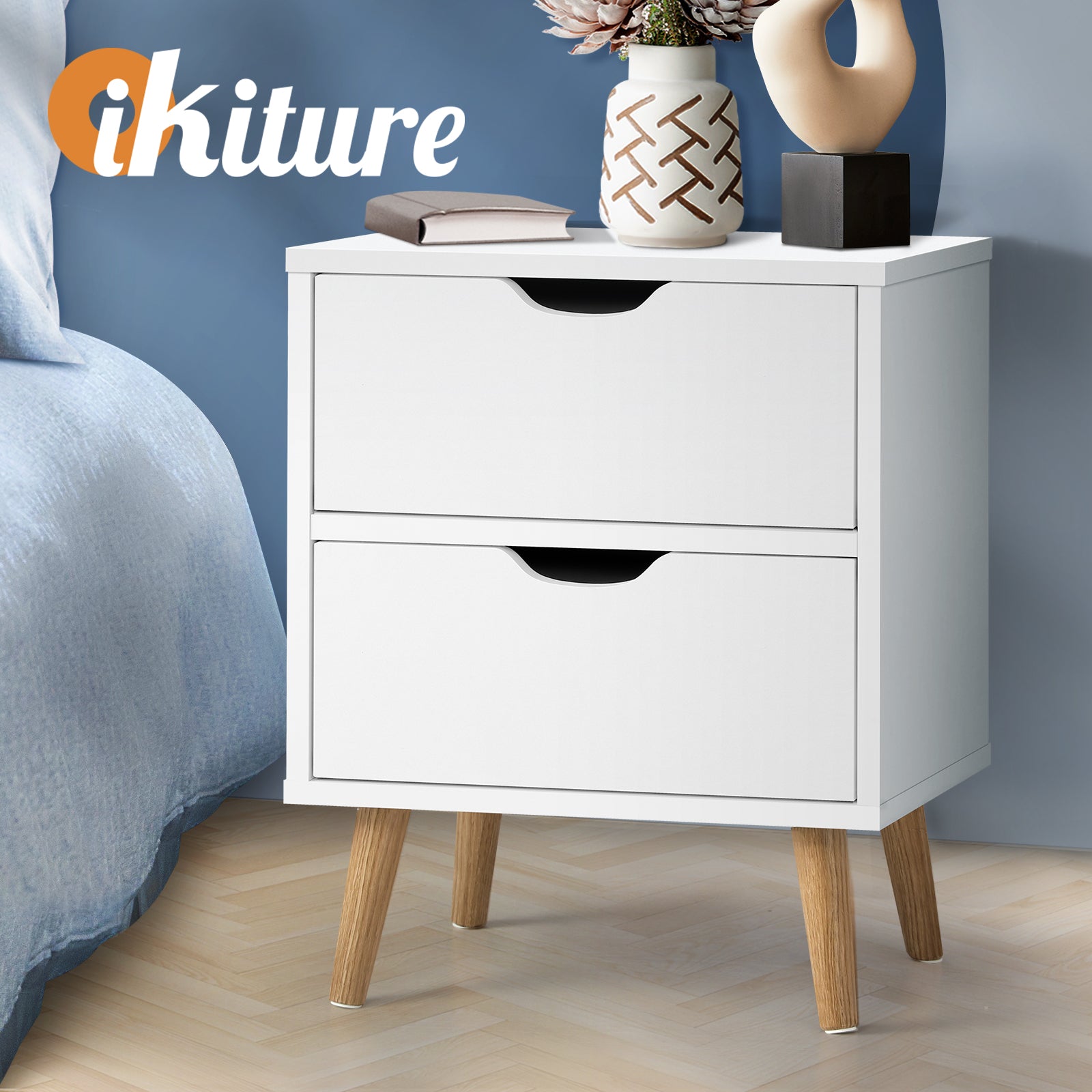 Oikiture Bedside Tables 2 Drawers Side Table Bedroom Furniture Storage Cabinet - Sunyee