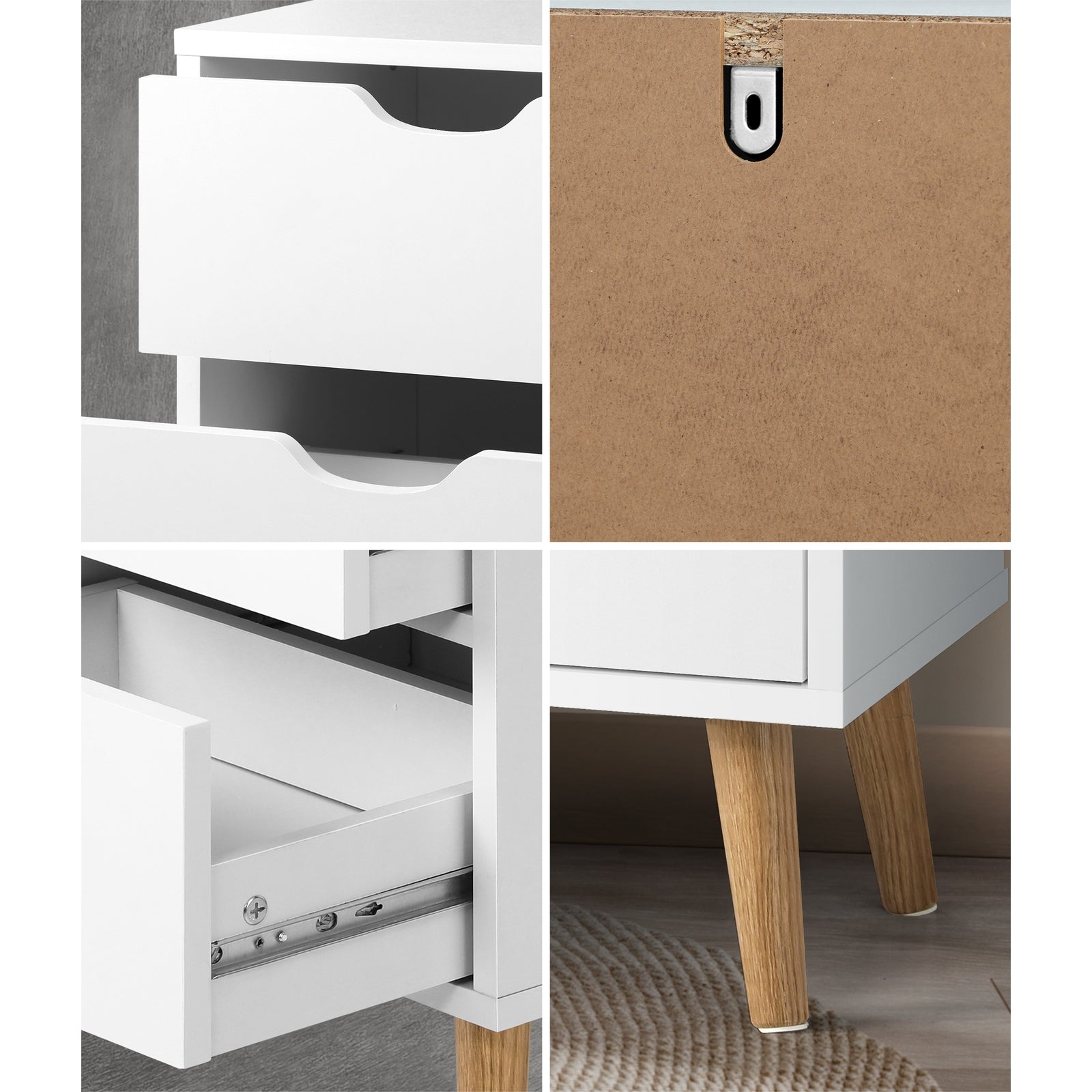 Oikiture Bedside Tables 2 Drawers Side Table Nightstand Storage Cabinet White - Sunyee