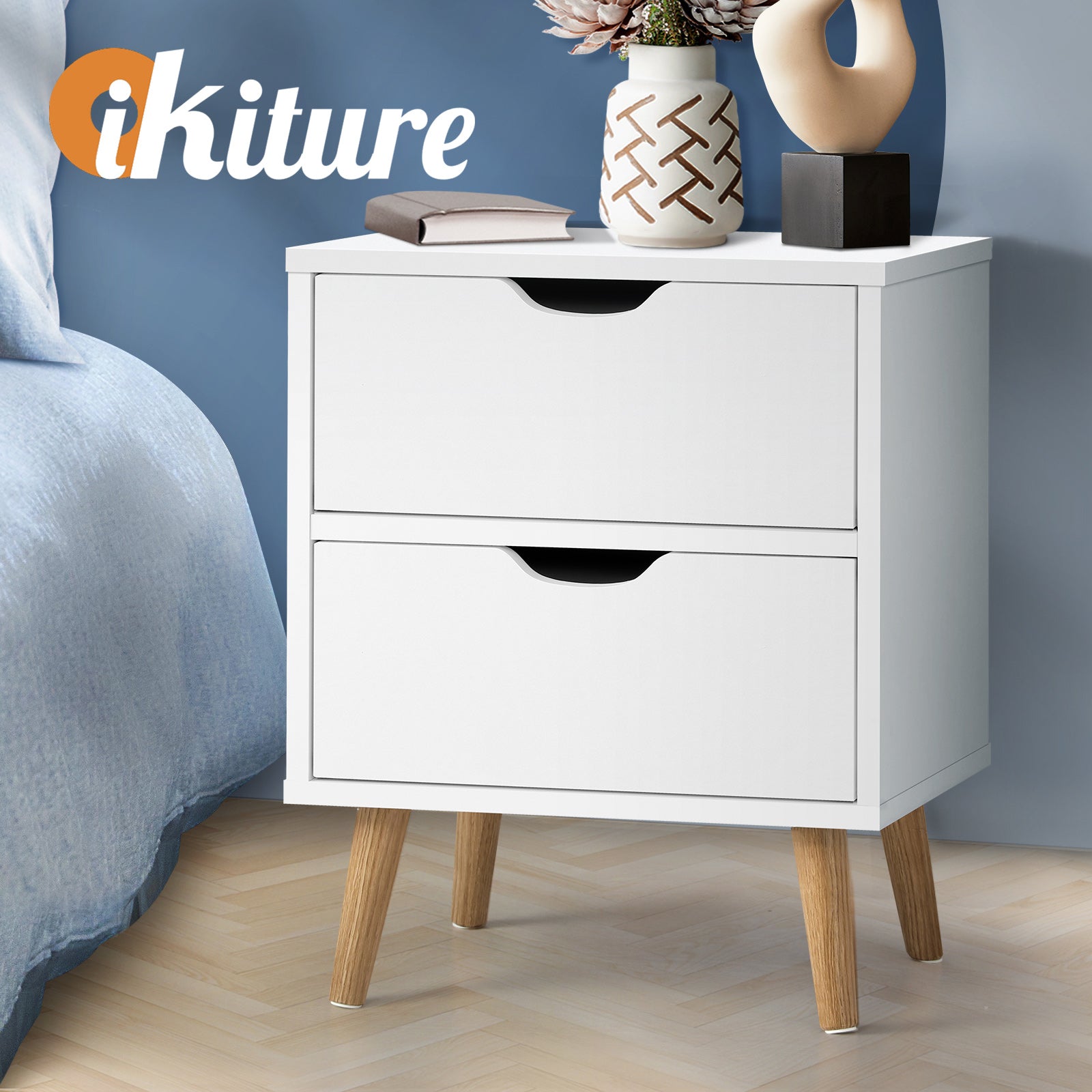 Oikiture Bedside Tables 2 Drawers Side Table Nightstand Storage Cabinet White - Sunyee