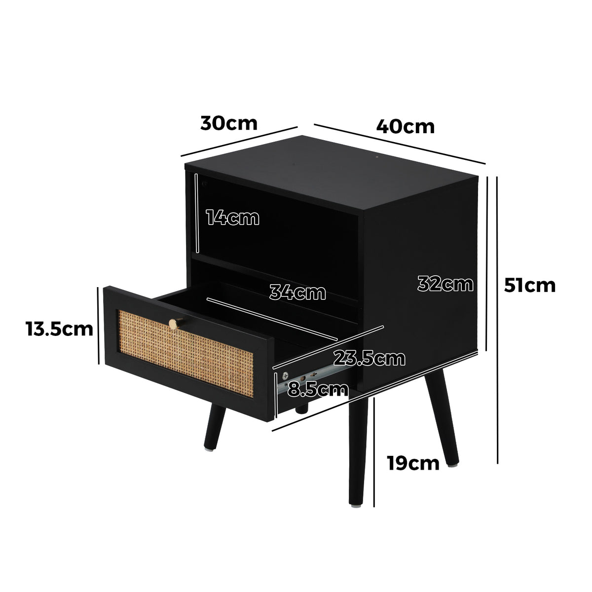 Oikiture 2X Bedside Table Side Table Storage Drawer Shelf Nightstand Rattan - Sunyee