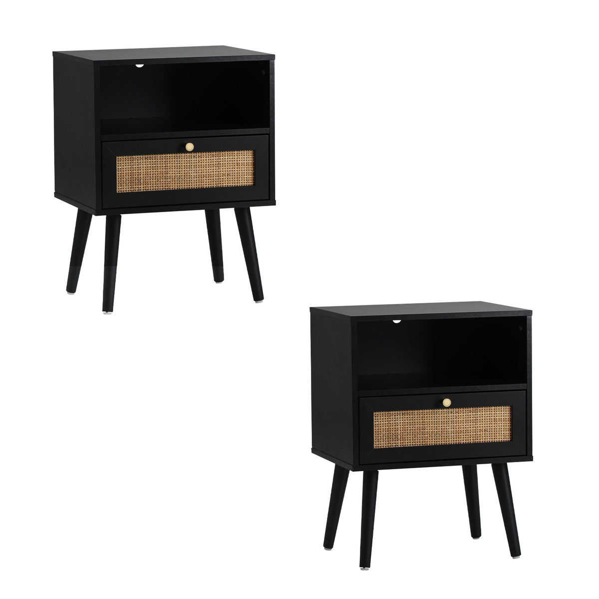 Oikiture 2X Bedside Table Side Table Storage Drawer Shelf Nightstand Rattan - Sunyee