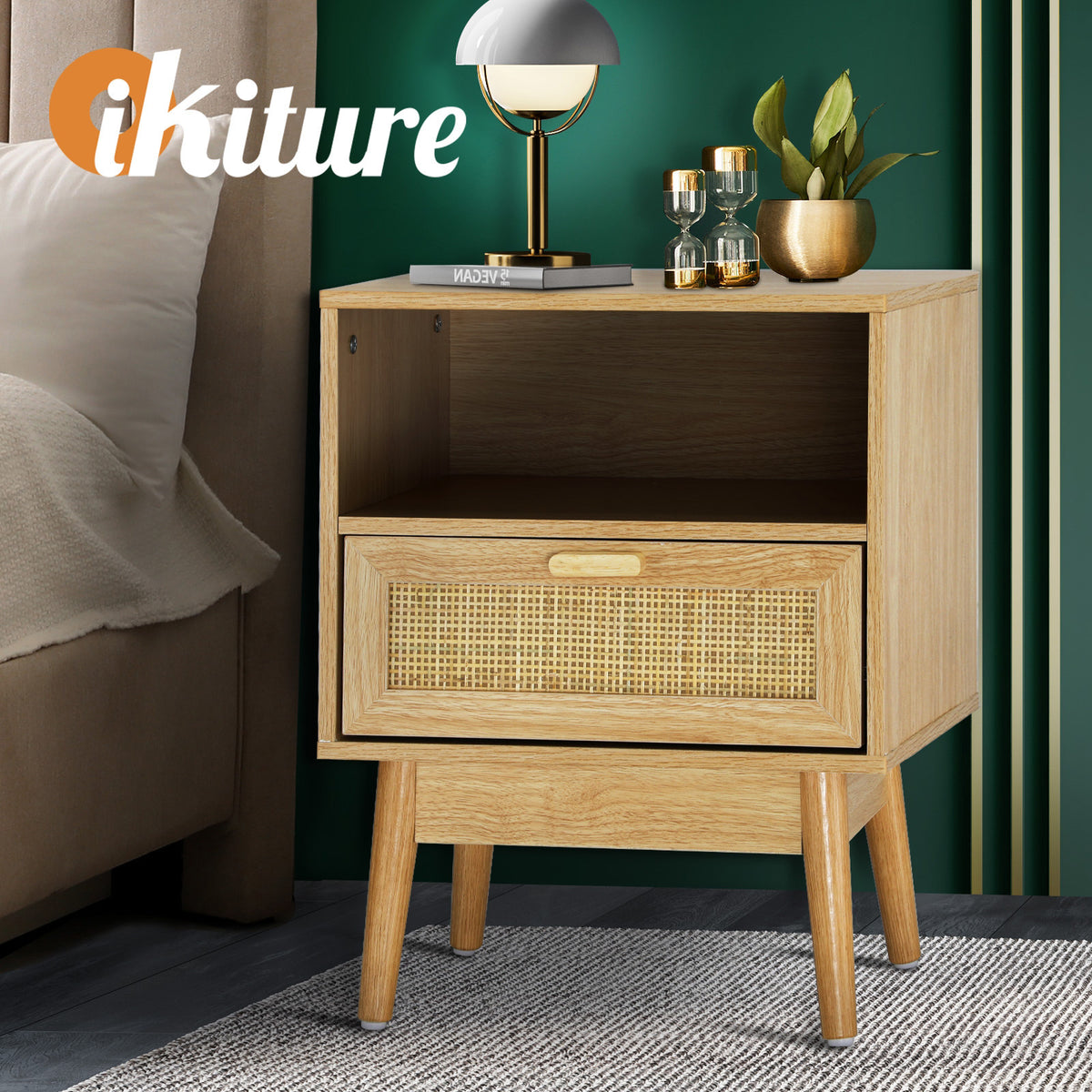 Oikiture Bedside Table Drawers Side Table Storage Cabinet Bedroom Nightstand