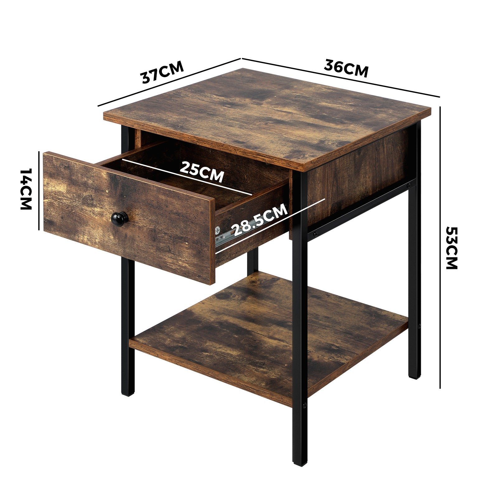 Oikiture Bedside Tables Side Table Drawer Nightstand Storage Cabinet Shelf Wood - Sunyee