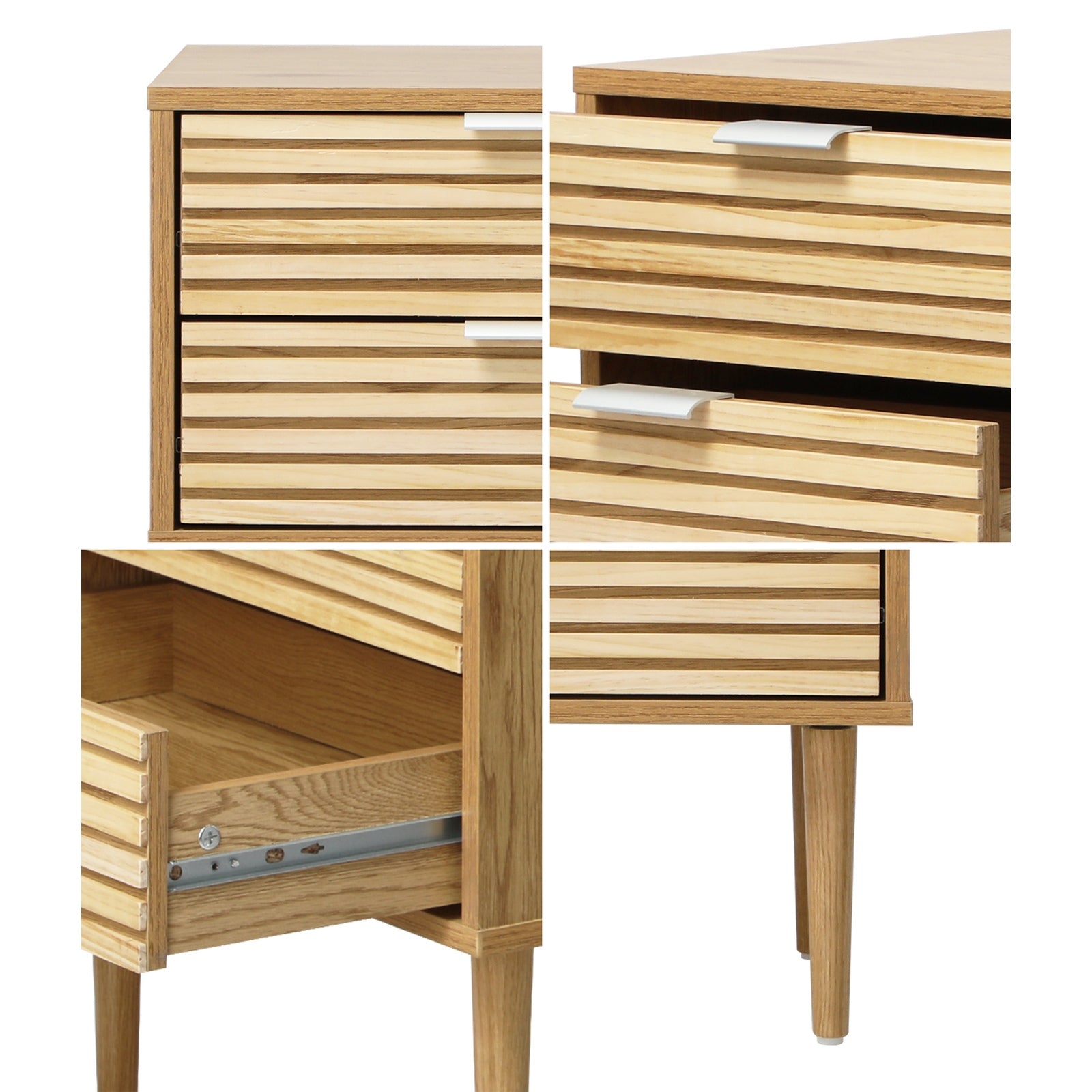 Oikiture Bedside Table 2 Drawers Side Table Cabinet Metal Handle Natural