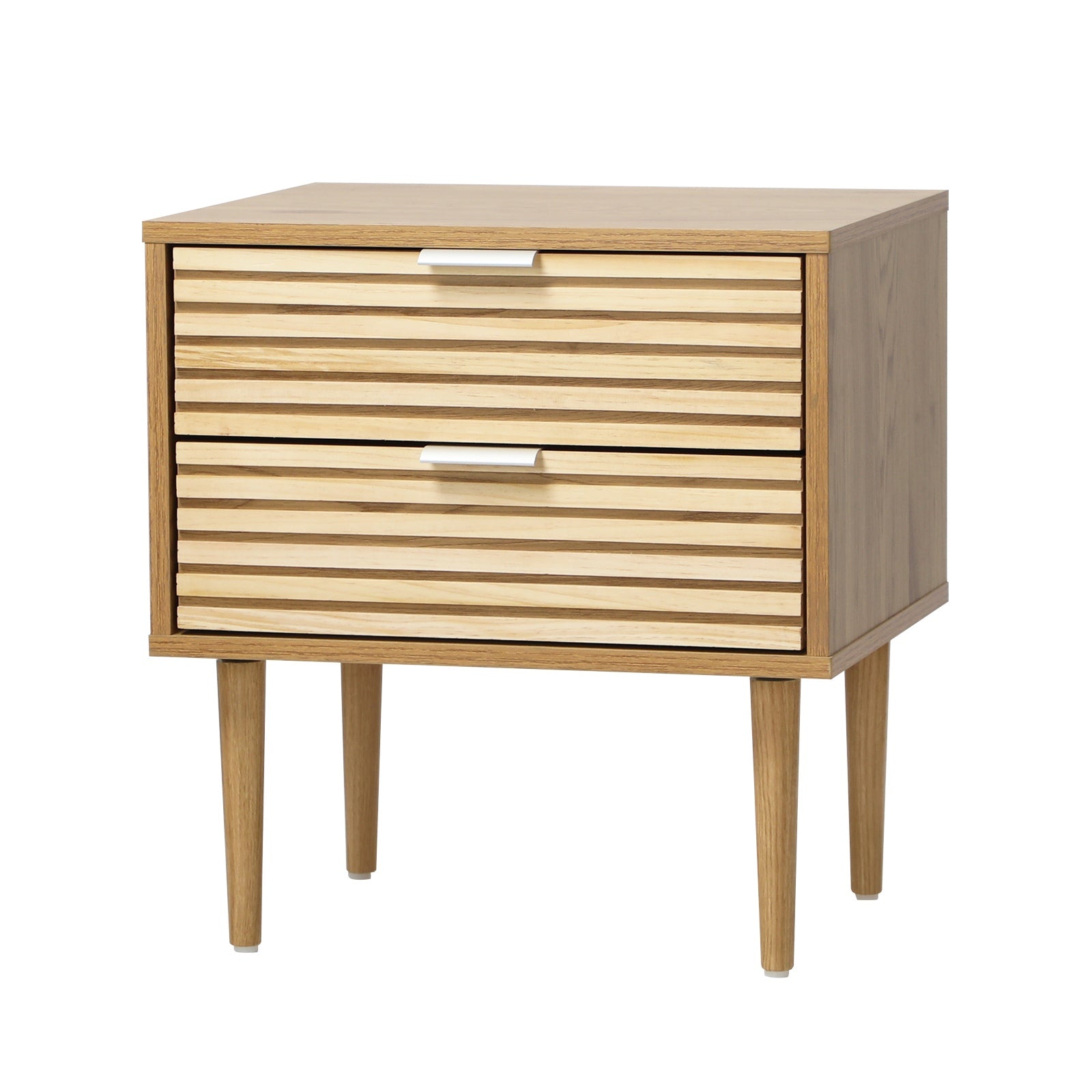 Oikiture Bedside Table 2 Drawers Side Table Cabinet Metal Handle Natural